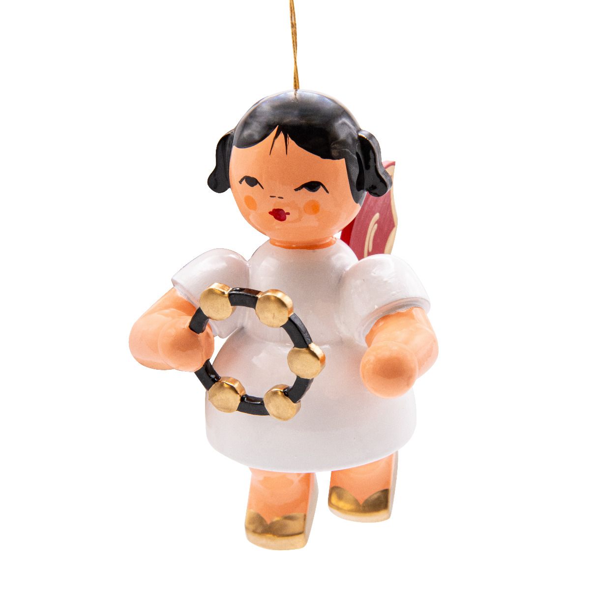 Schwebeengel groß mit Schellenring, rote Flügel 9cm