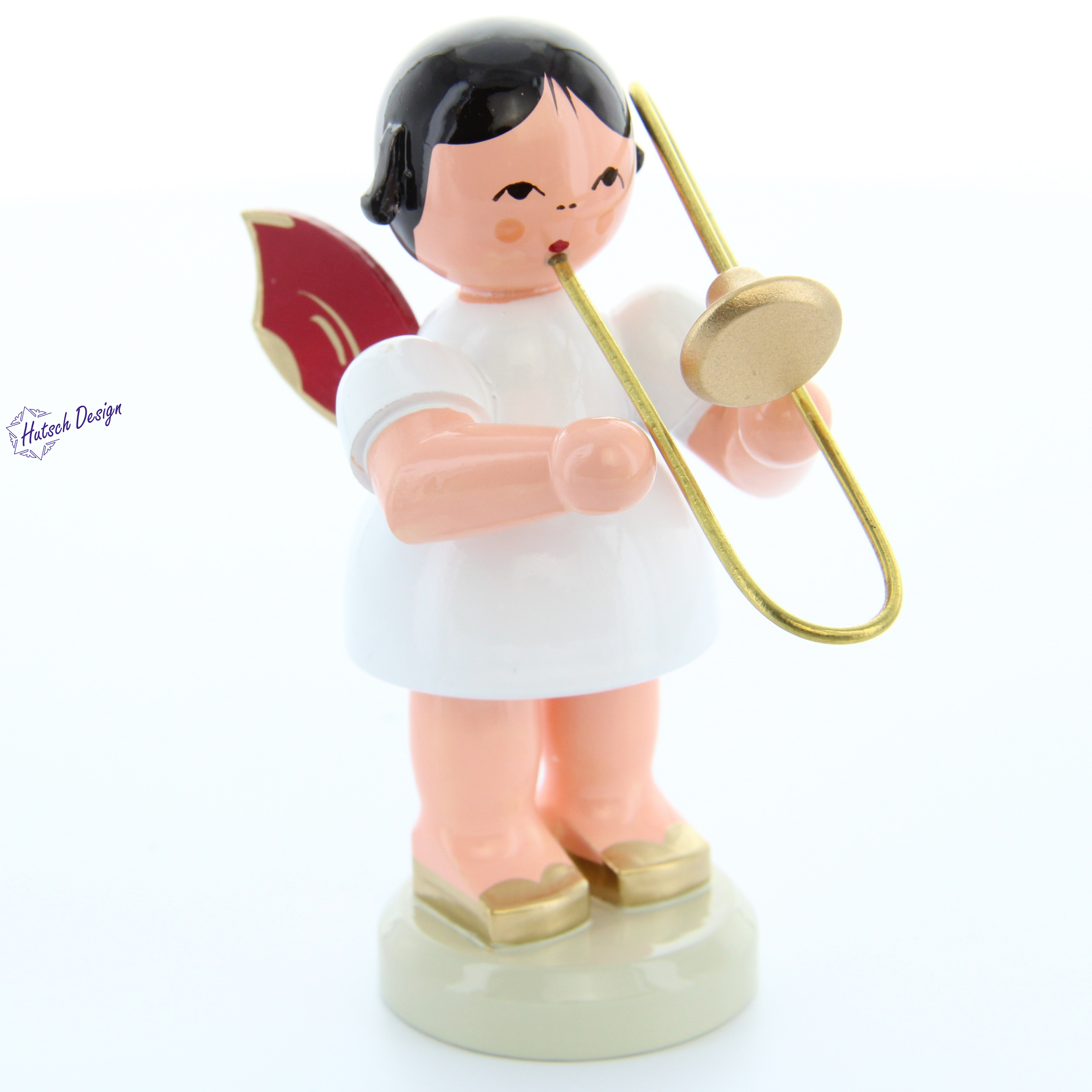 Engel stehend groß mit Posaune, rote Flügel