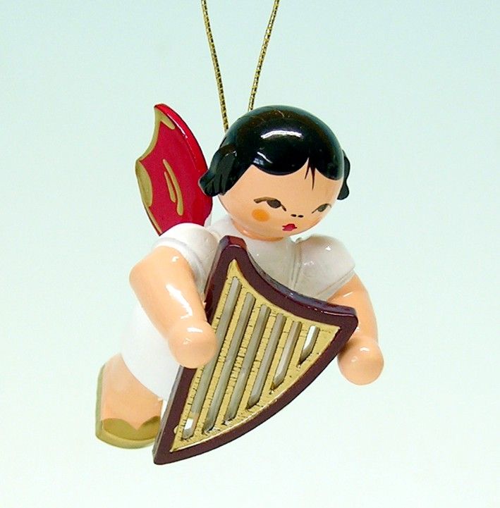 Schwebeengel mit Handharfe, rote Flügel