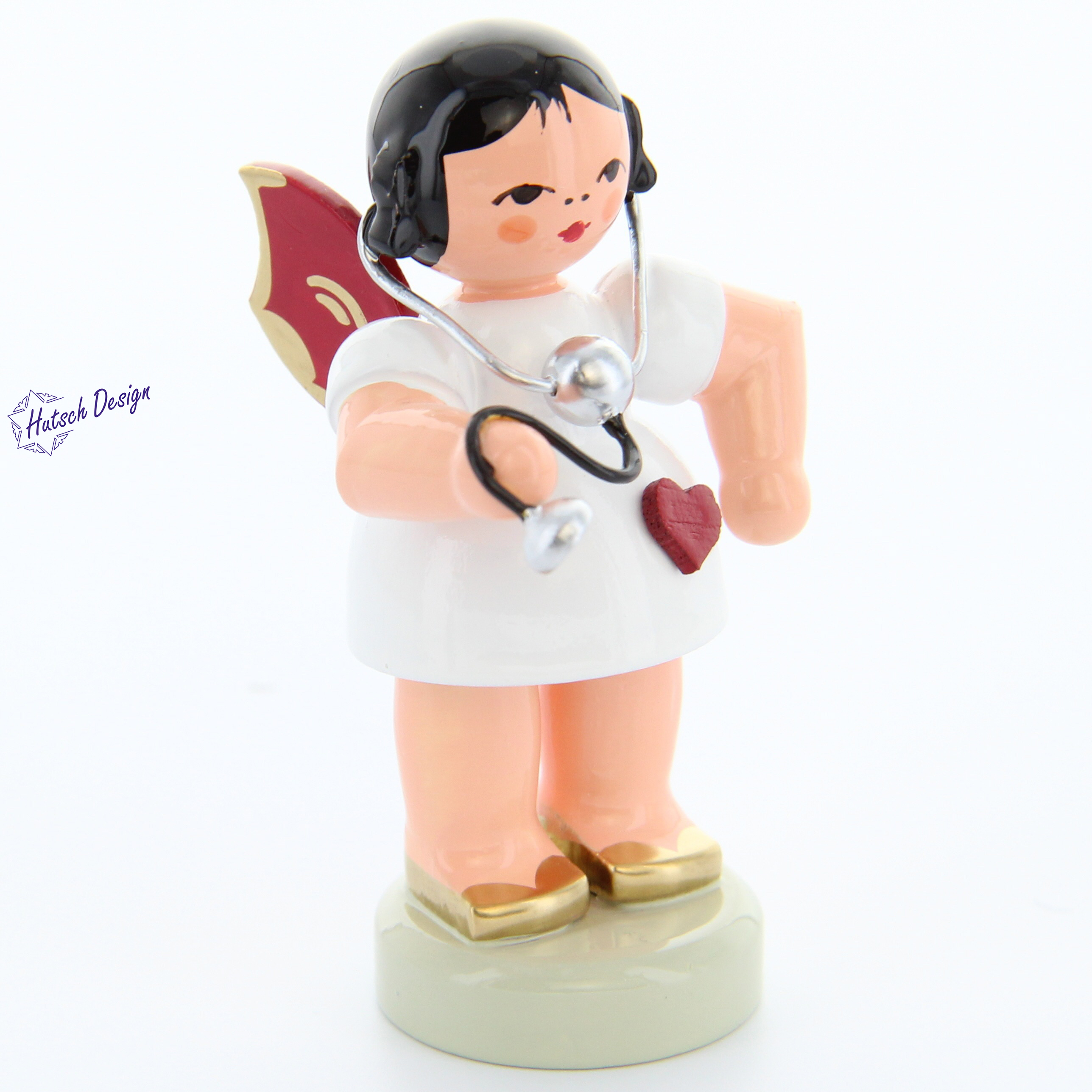 Herzengel stehend mit Stethoskop, rote Flügel