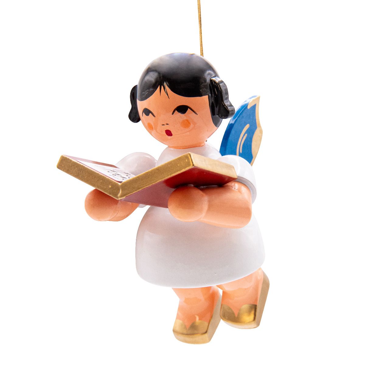 Schwebeengel groß mit Gesangbuch, blaue Flügel 9cm