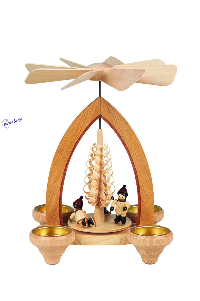 Teelichtpyramide mit Eisläufer 26cm Teelichtpyramide mit Eisläufer 26cm