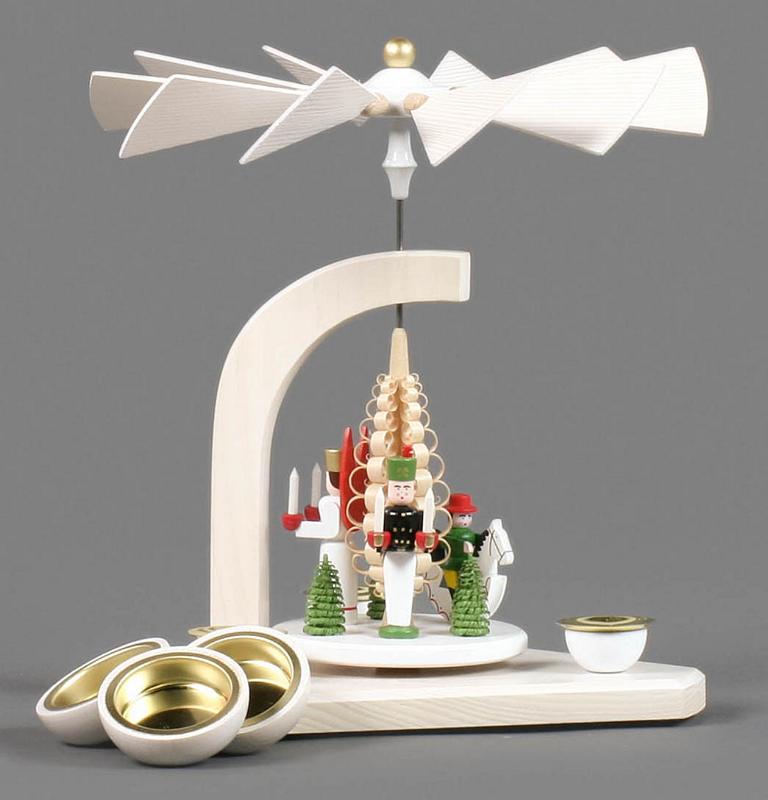 Pyramide mit Engel, Bergmann und Reiterlein farbig, für Kerzen d14mm oder Teelichte