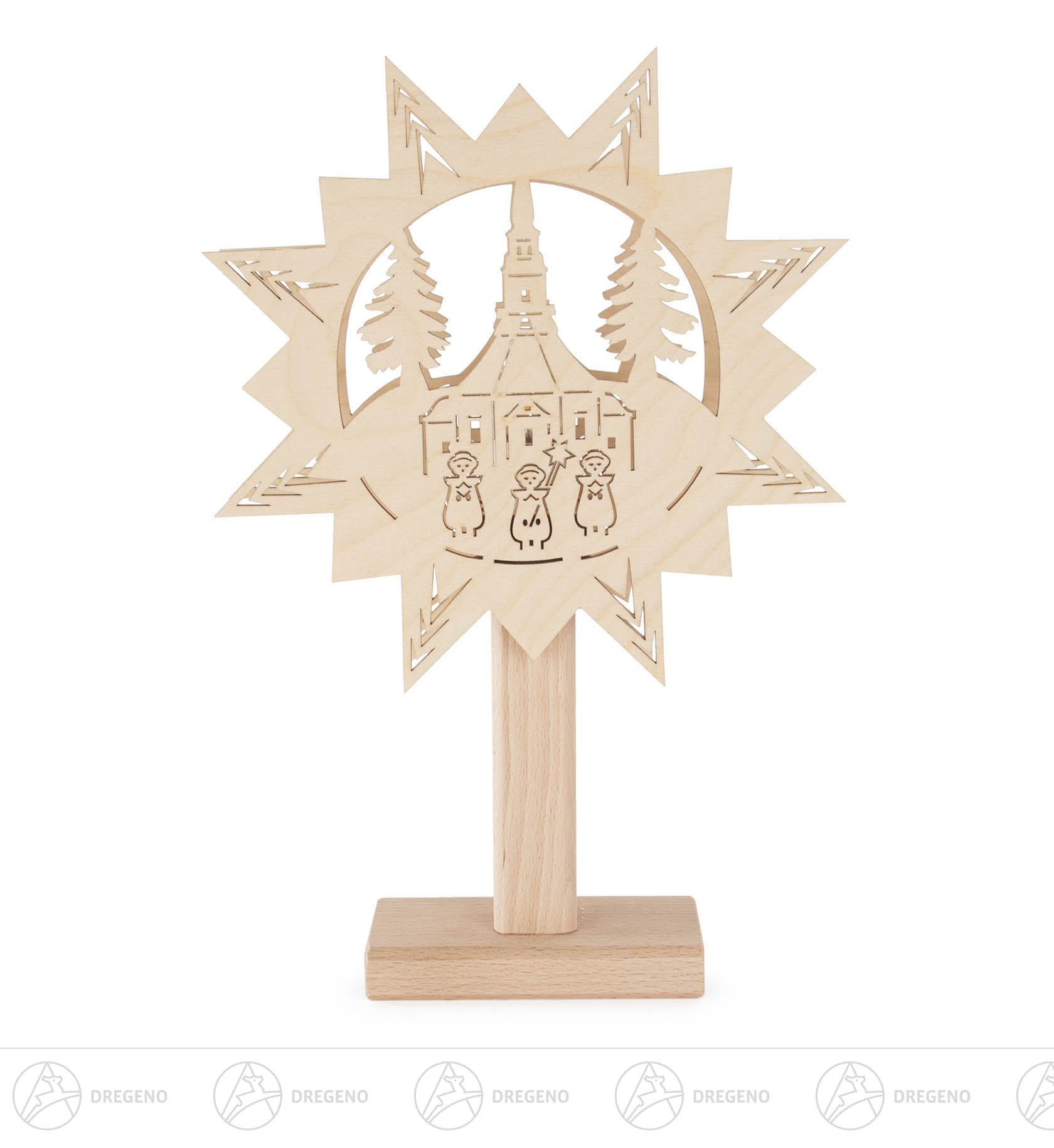 Fensterbild Seiffener Kirche auf Sockel  mit elektrischer Beleuchtung