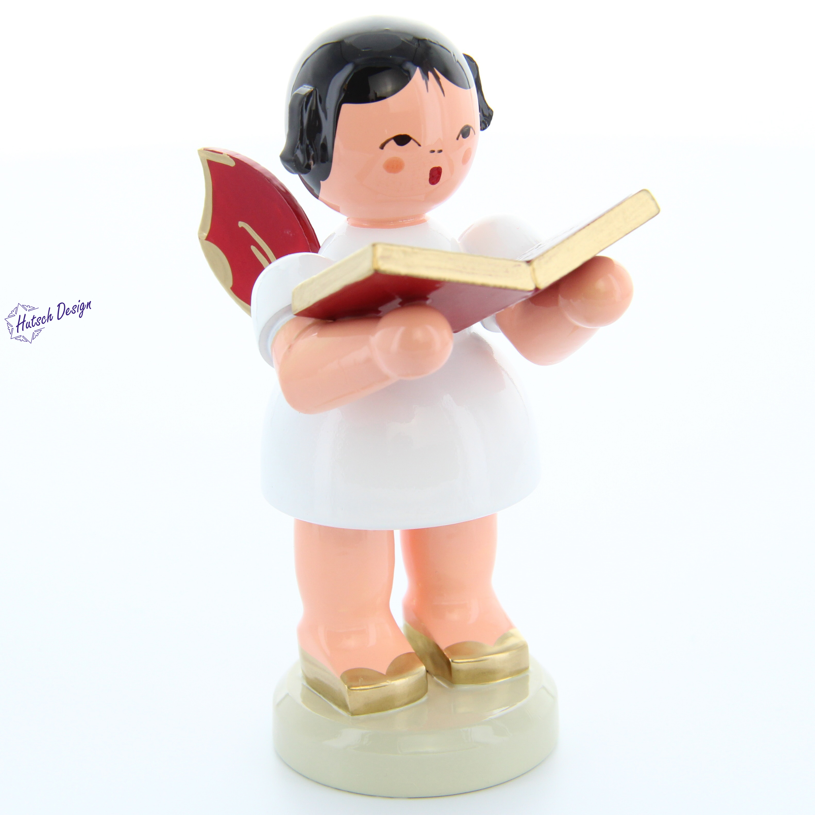 Engel stehend groß mit Buch, rote Flügel