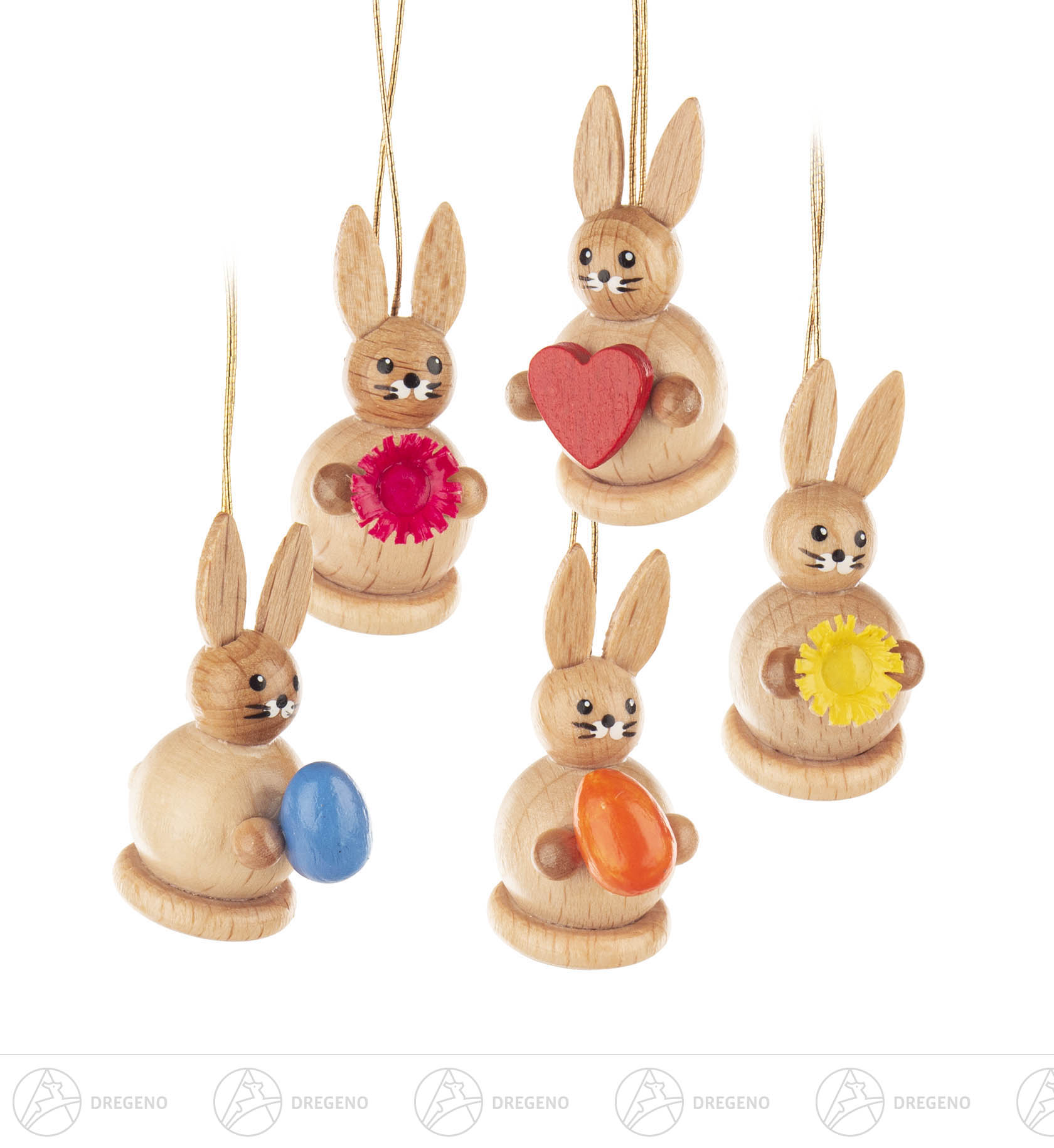 Behang Mini-Hasen (6) sortiert (je 2 Stück mit Ei,Blume,Herz) 3cm