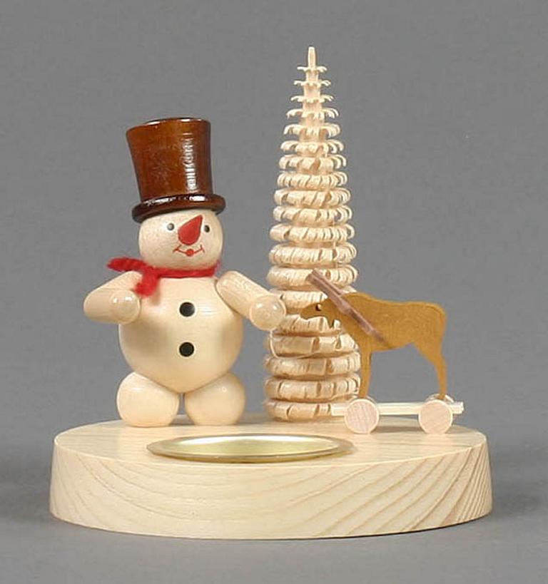 Teelichthalter Schneemann mit Elch, natur