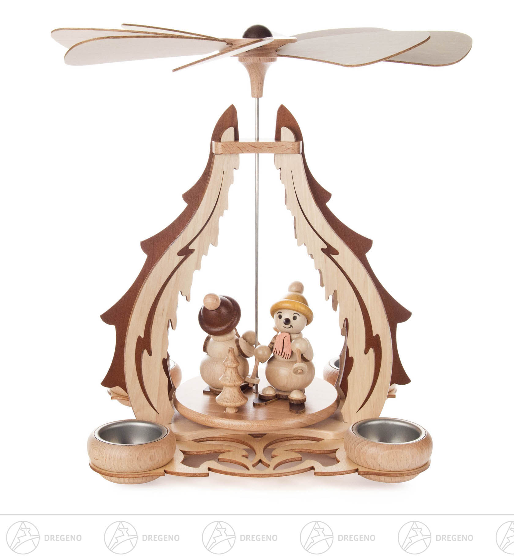 Pyramide Schneemänner unter Eiszapfen für Teelichte