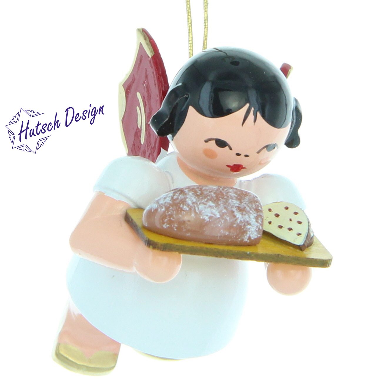 Engel schwebend mit Stollenbrett, rote Flügel