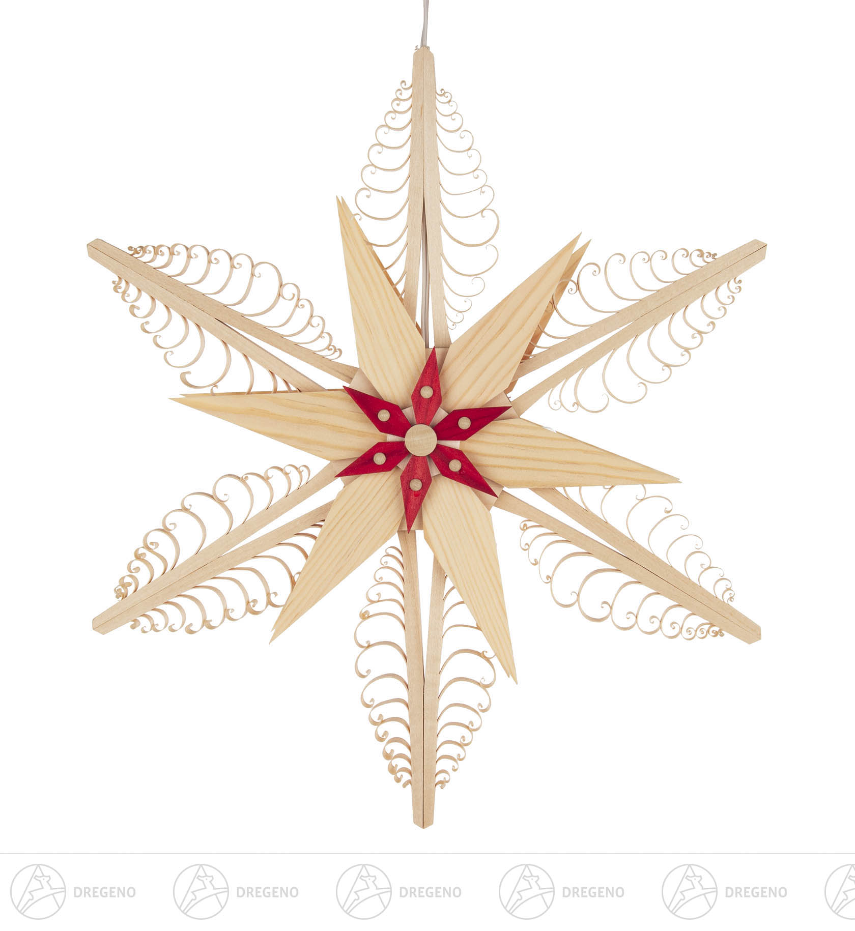 Fensterbild Spanstern natur-rot mit elektrischer Beleuchtung 34cm