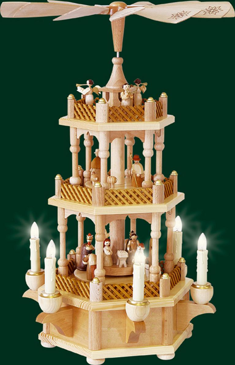 Pyramide Christi Geburt 2-st., natur, elektr.  45 cm