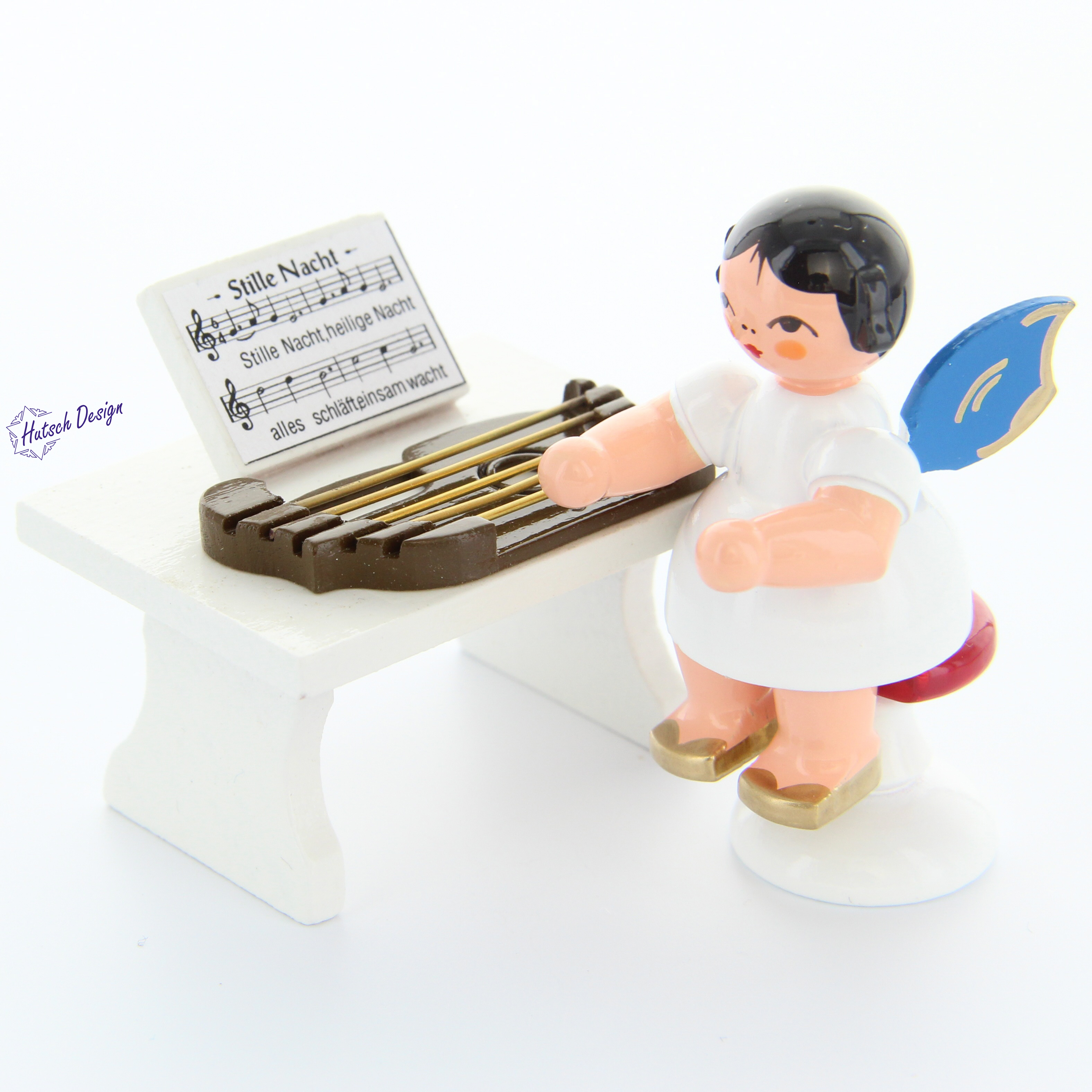 Engel stehend mit Zither, blaue Flügel