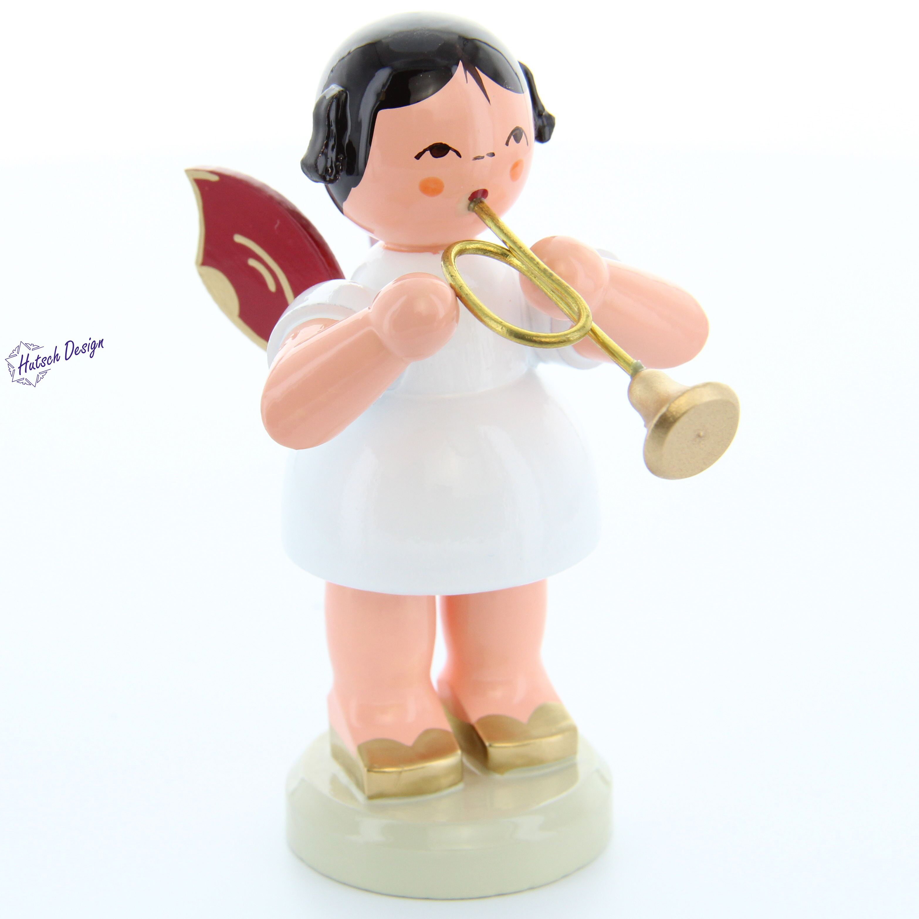 Engel stehend groß mit Trompete, rote Flügel