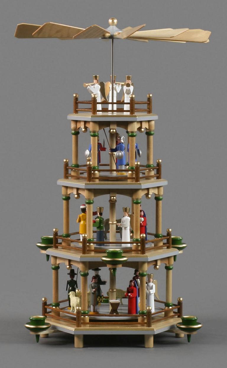 Pyramide mit Christi Geburt natur, 3-stöckig, für Kerzen d14mm