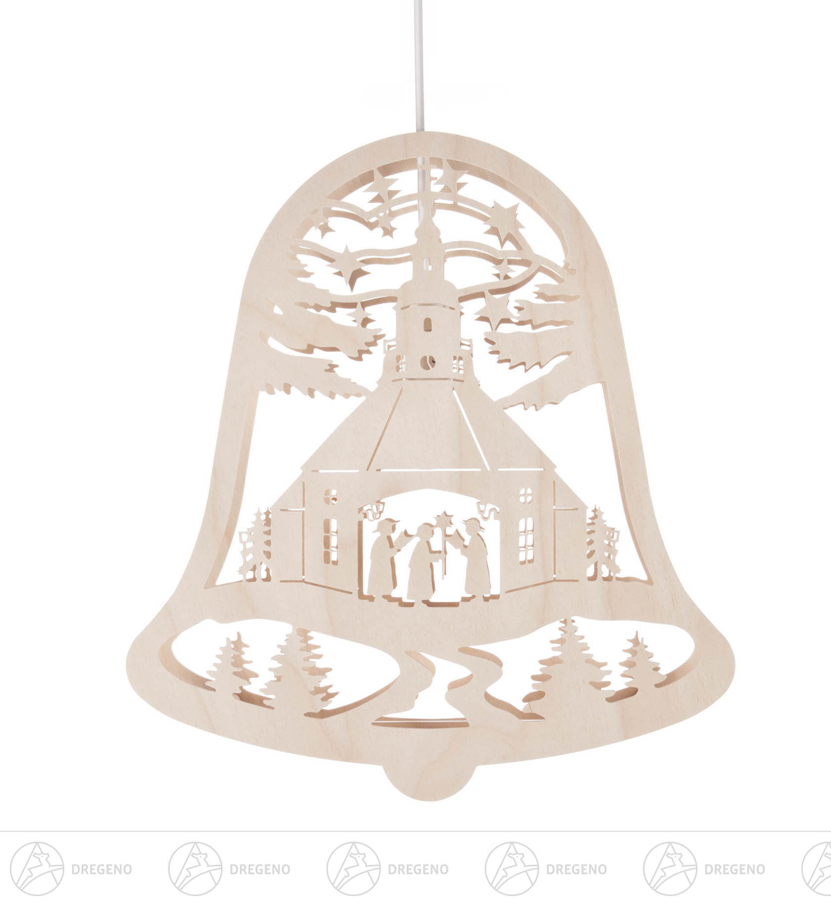 Fensterbild Glocke mit Seiffener Kirche, elektr. Beleuchtung 34cm