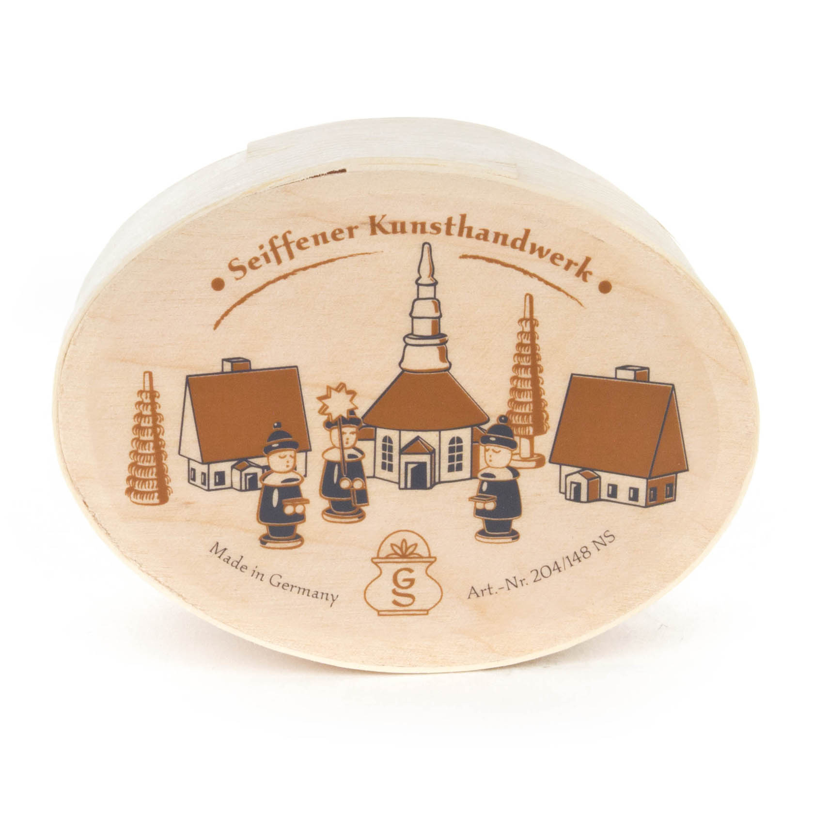 Kurrende mit Seiffener Kirche natur in Spandose 7cm