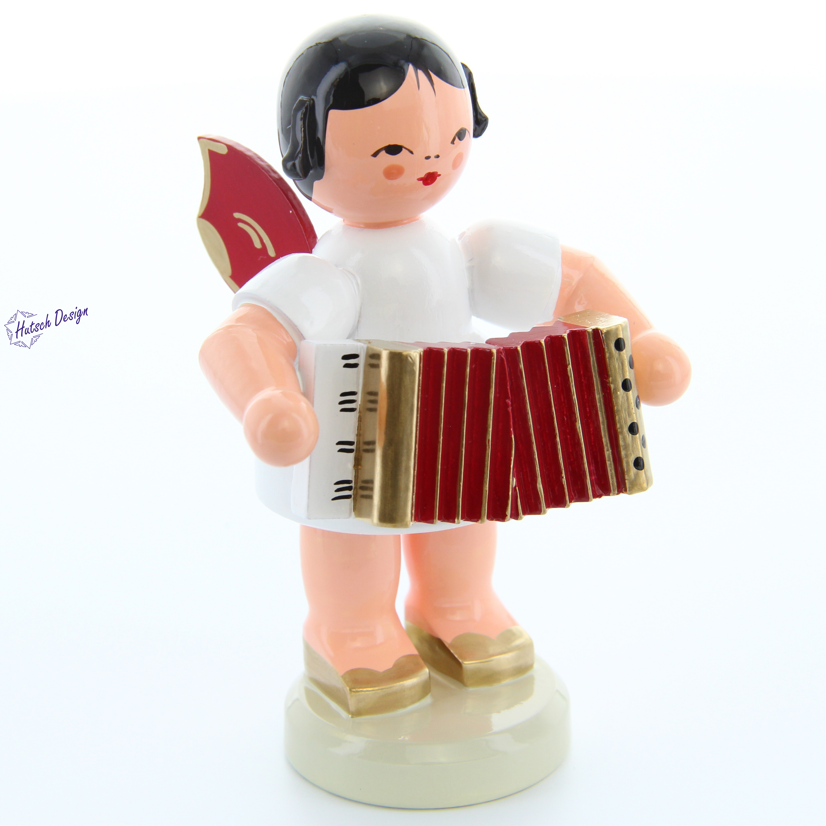 Engel stehend groß mit Akkordeon, rote Flügel