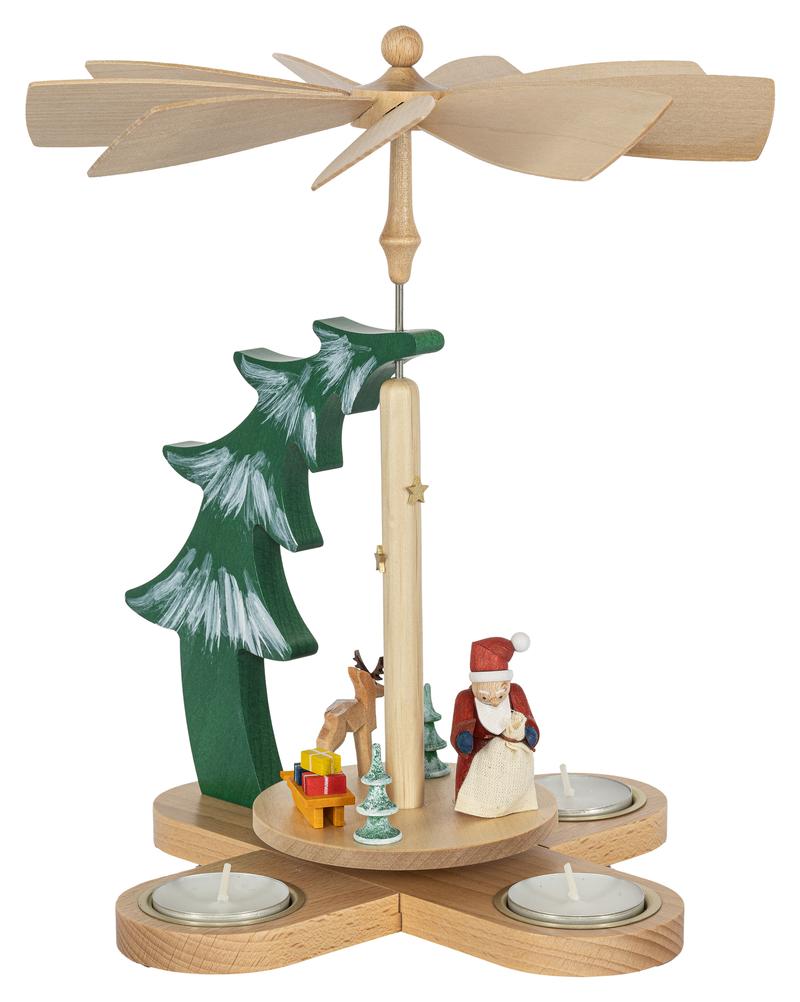 Tannenpyramide Weihnachtsmann mit Rentier für Teelichte 27cm