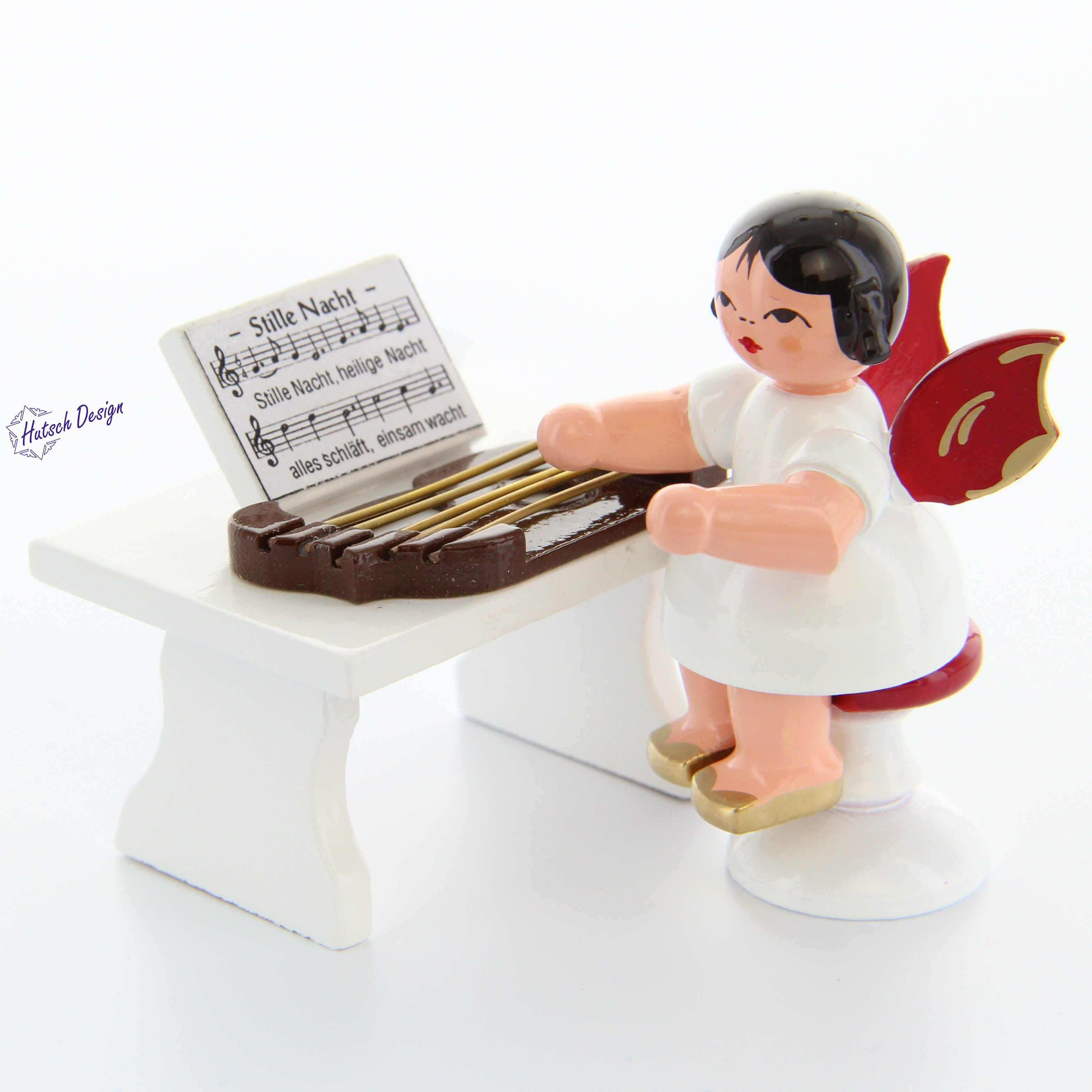Engel stehend mit Zither, rote Flügel