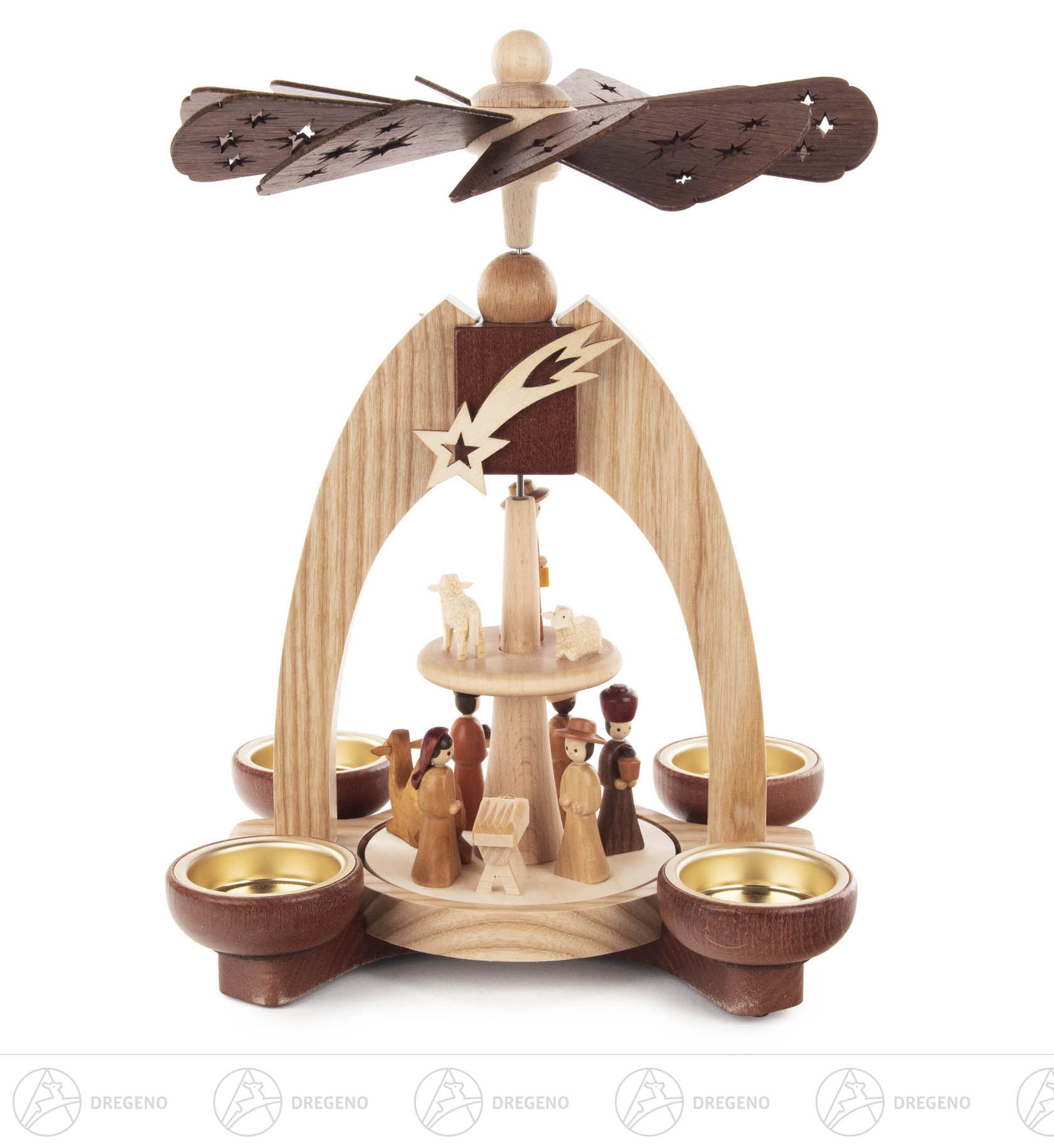 Pyramide mit Christi Geburt 2-stöckig natur für Teelichte