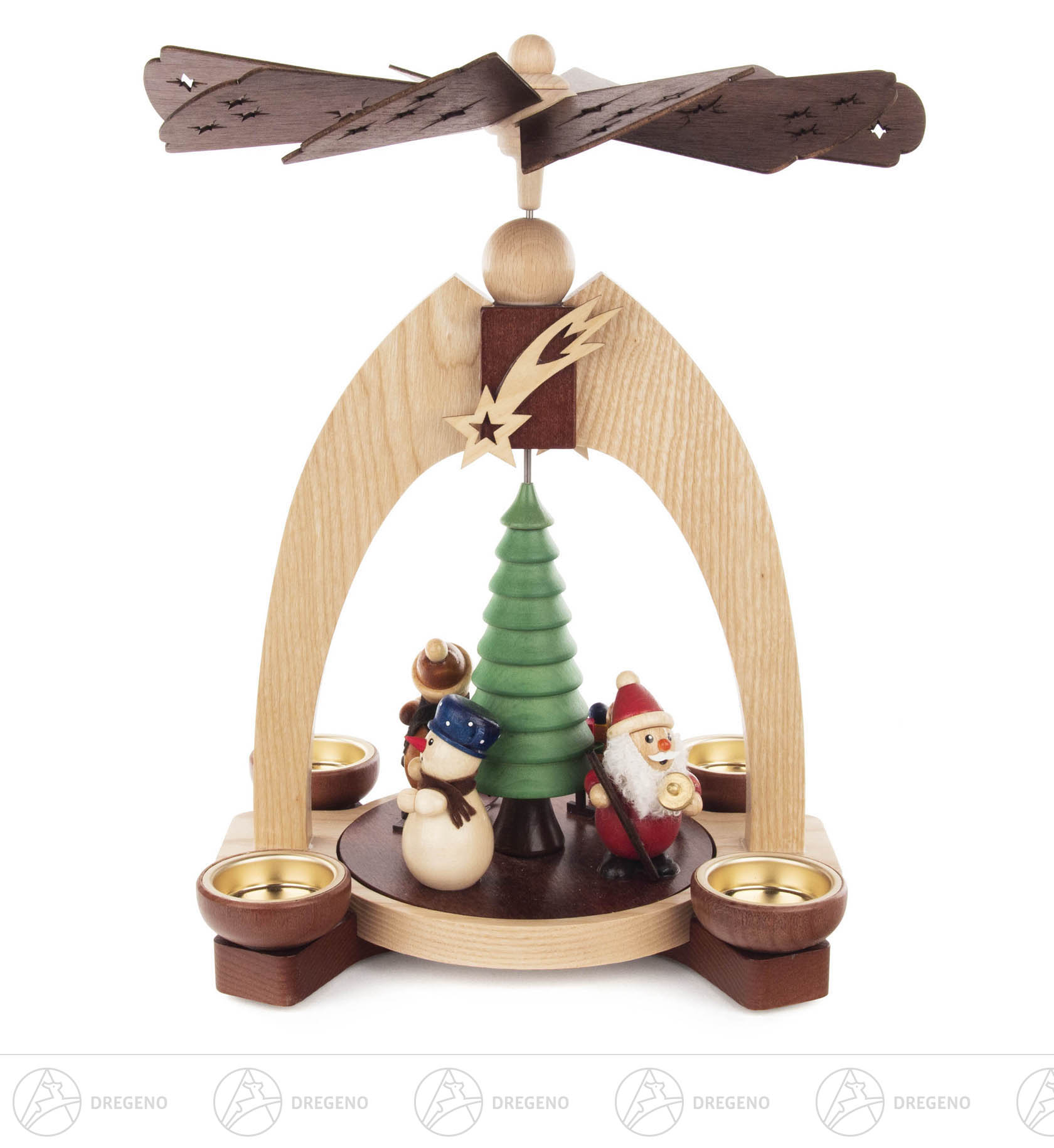 Pyramide Weihnachtsmann und Schneemann farbig für Teelichte