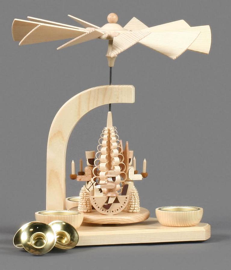 Pyramide mit Engel, Bergmann und Reiterlein natur, für Kerzen d14mm oder Teelichte