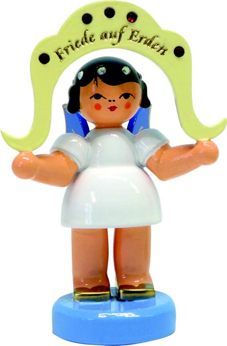 Engel stehend Friede auf Erden, Sonderedition Swarovski, blaue Flügel