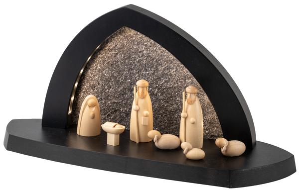Gesteinsbogen 15x31x11cm anthrazit LED beleuchtet Christi Geburt mit Hirte