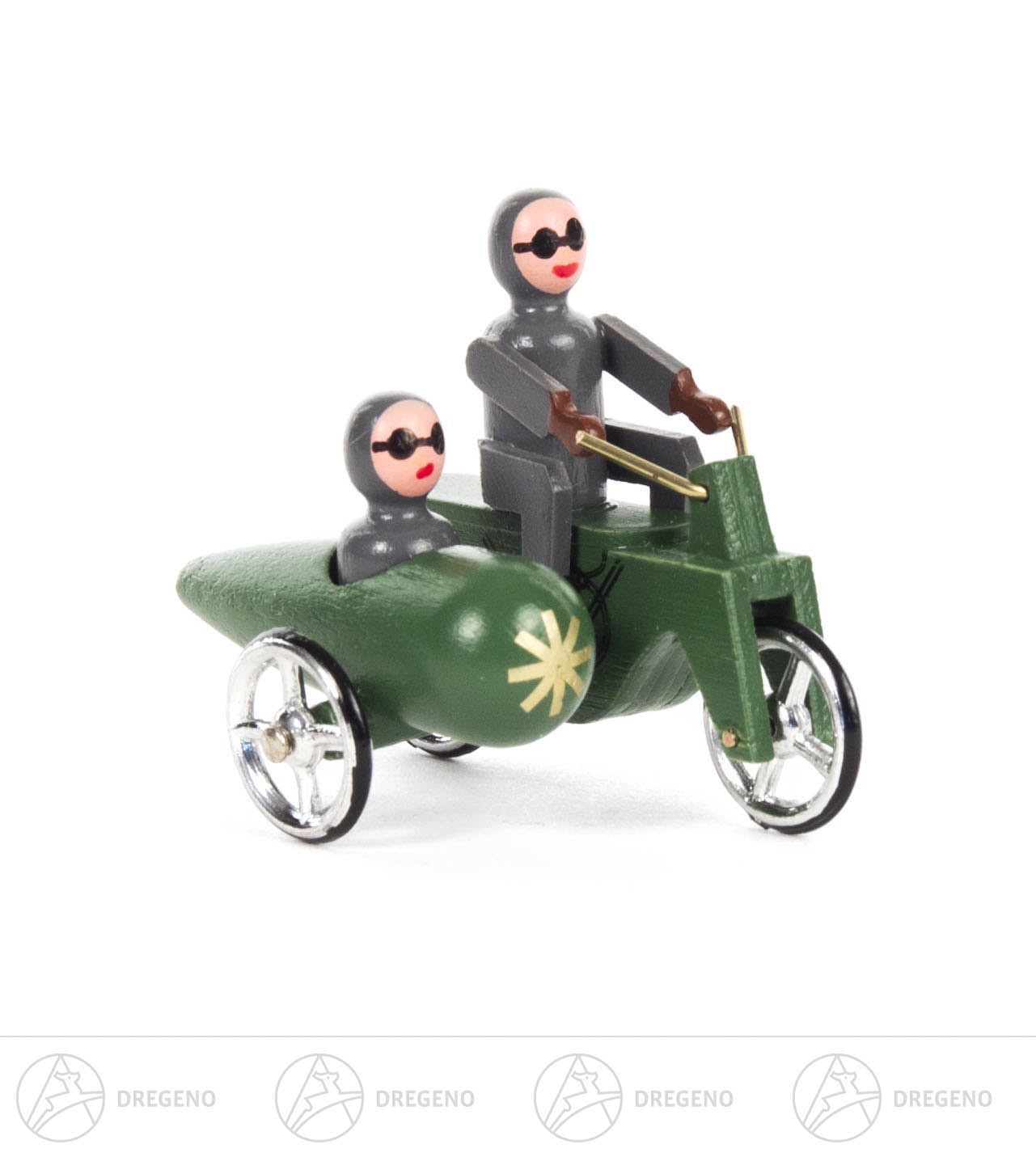 Miniatur Motorrad grün mit Seitenwagen