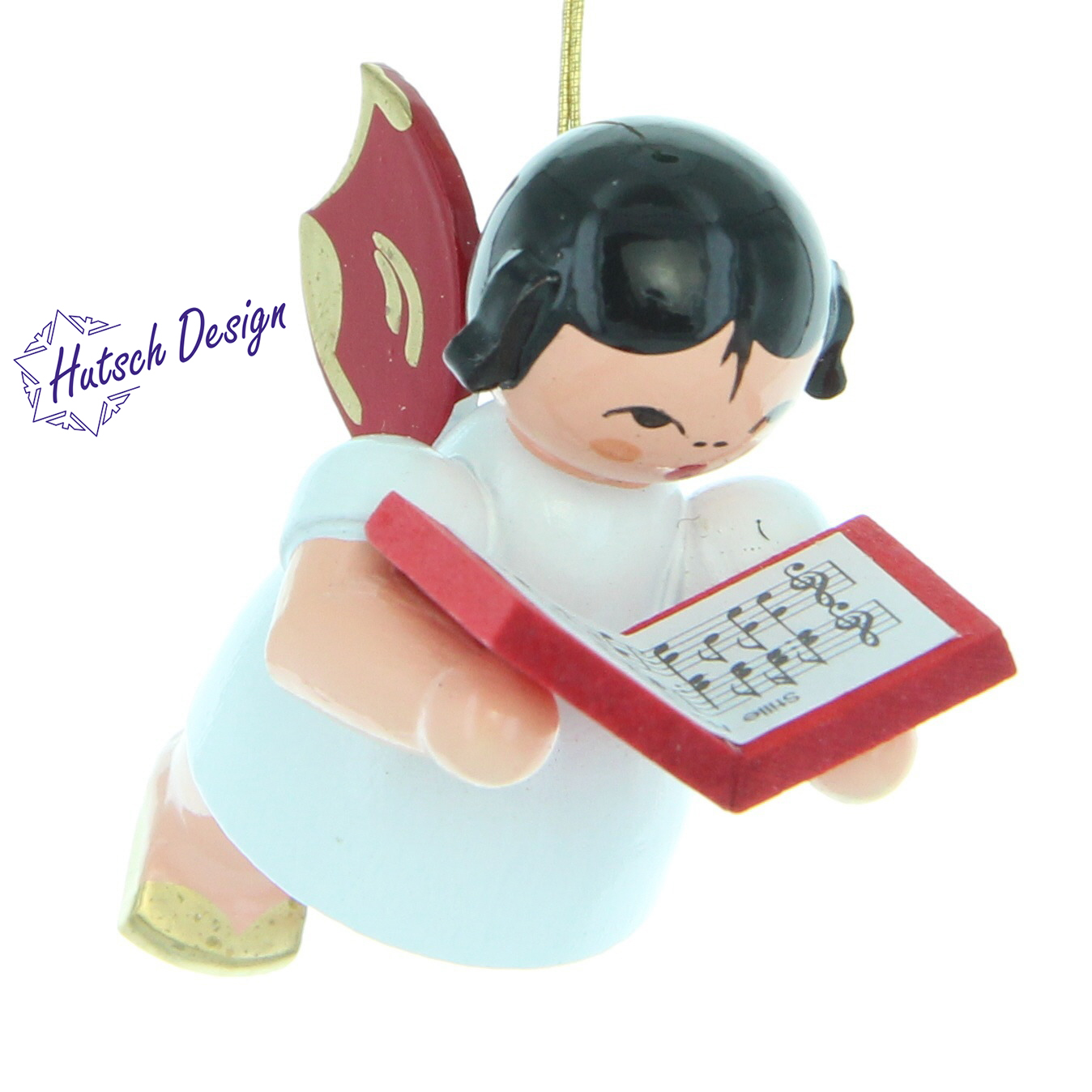 Schwebeengel mit Buch, rote Flügel