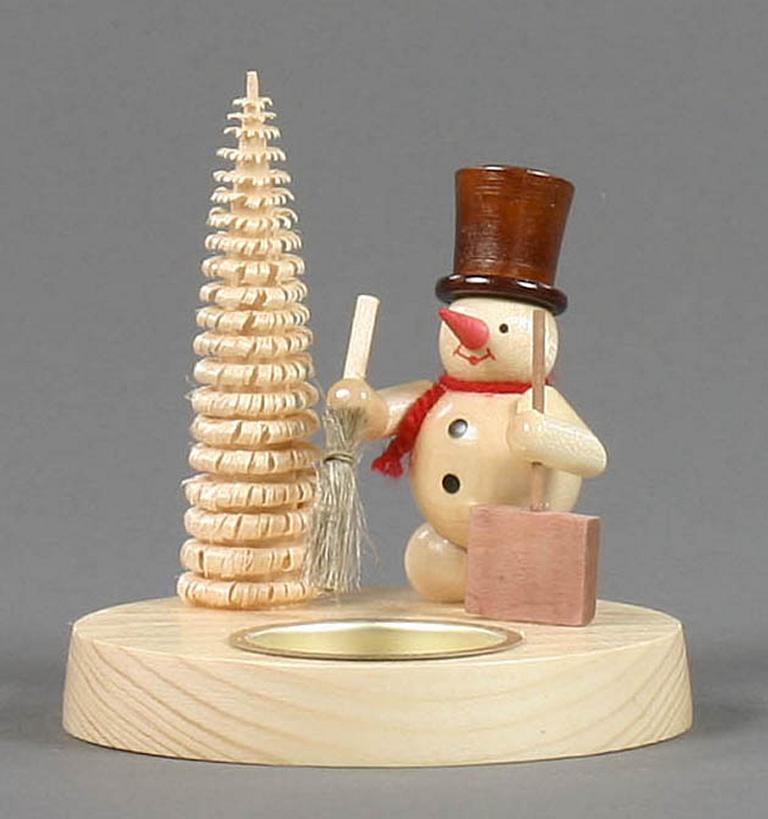 Teelichthalter Schneemann mit Schippe, natur