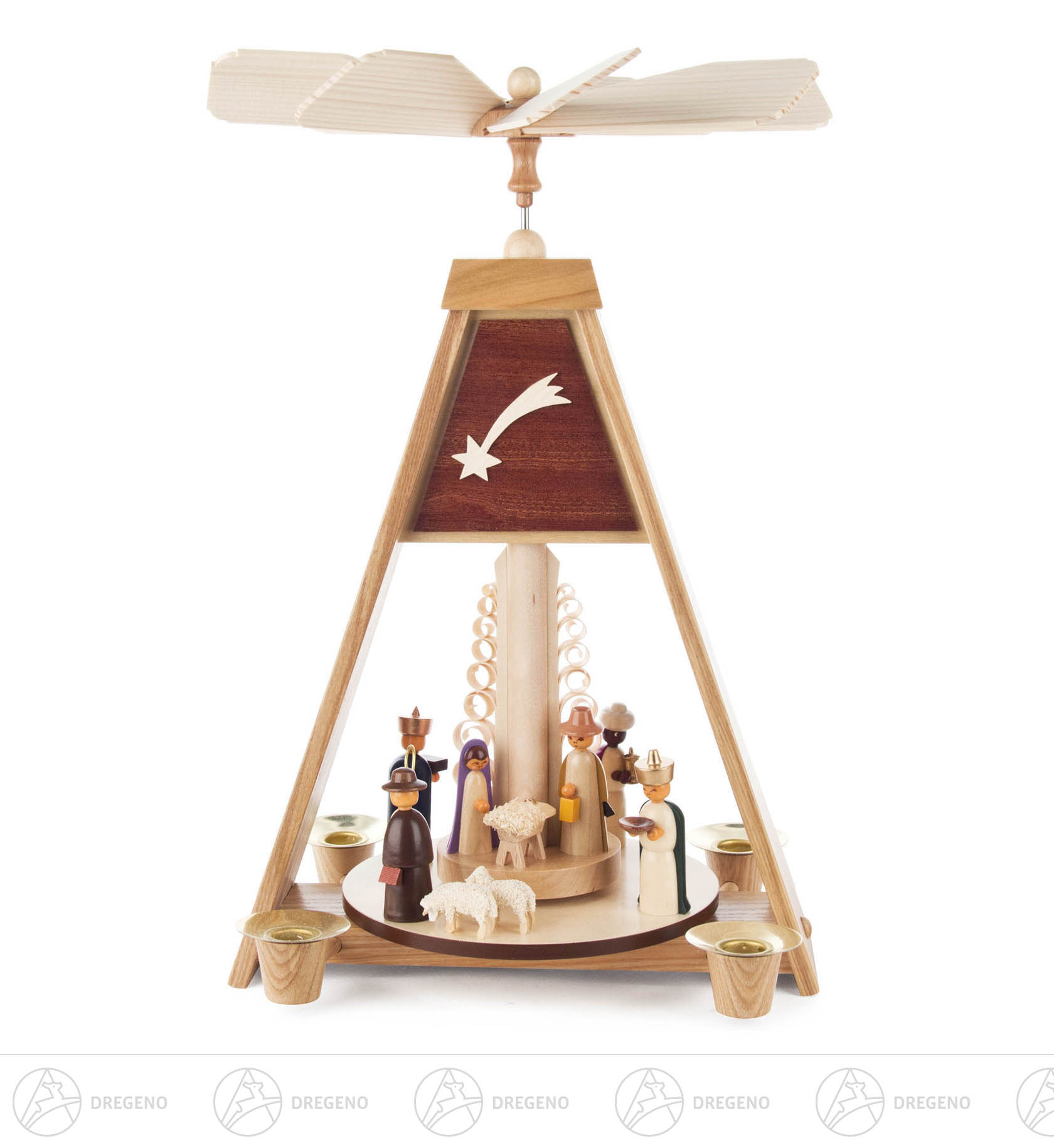 Pyramide mit Christi Geburt, farbige Figuren, für Kerzen d14mm