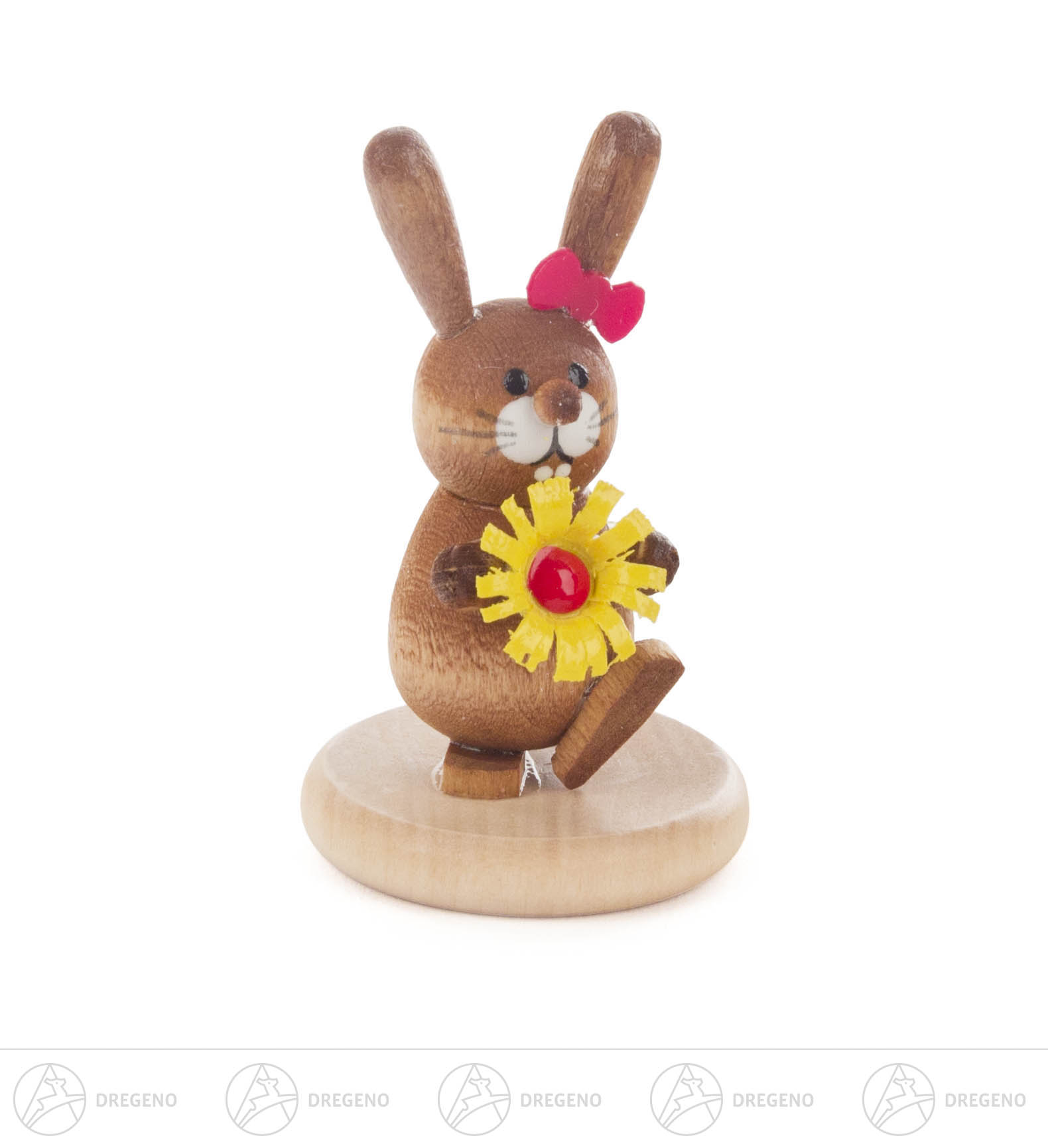 Hase mit Blume auf Sockel farbig, lasiert 5cm