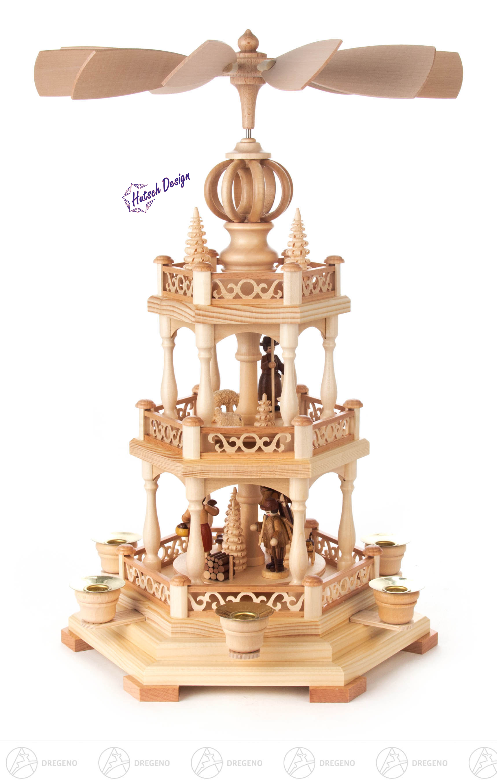 Pyramide mit Waldleuten, 2-stöckig, für Kerzen d14mm