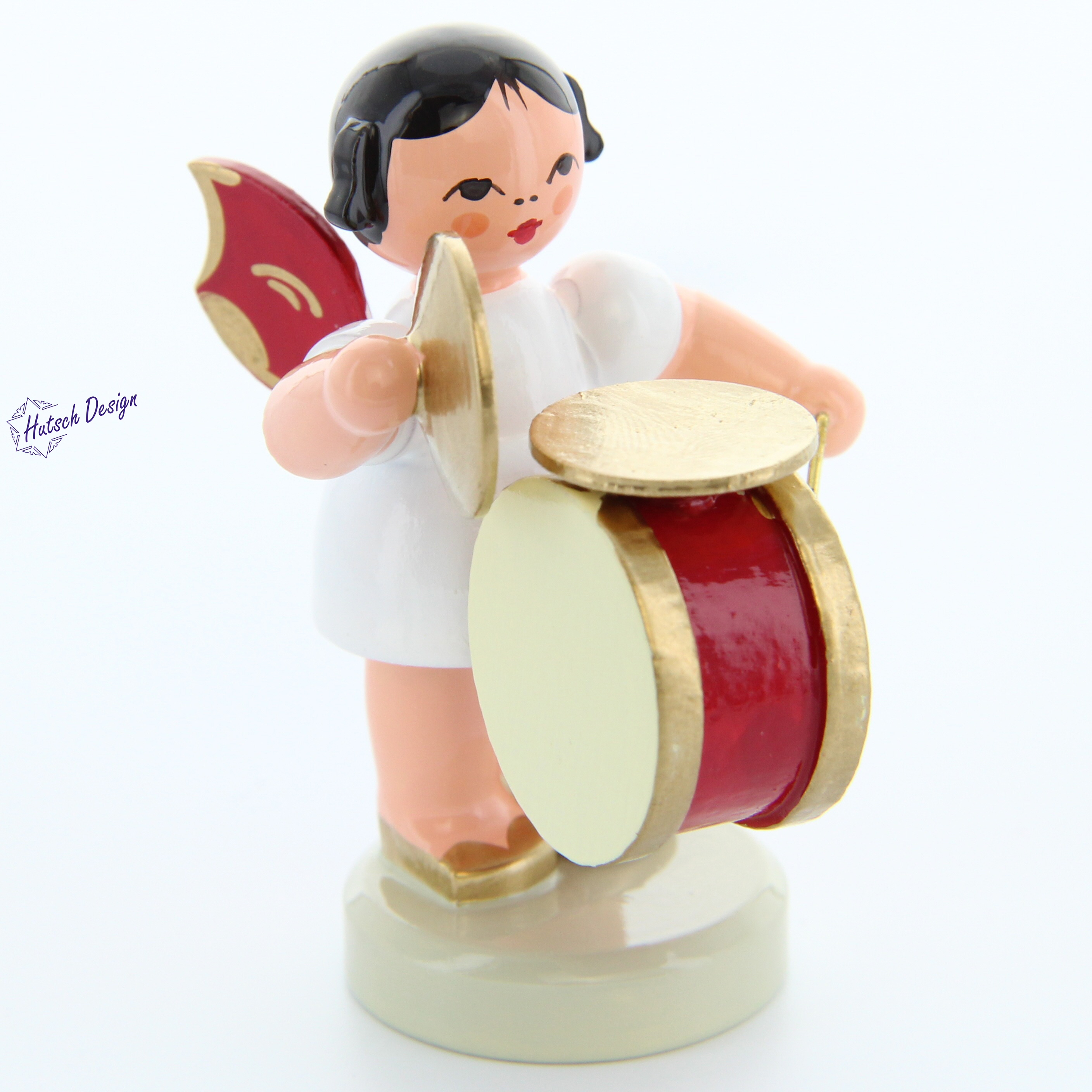 Engel stehend mit Bauchtrommel + Becken, rote Flügel