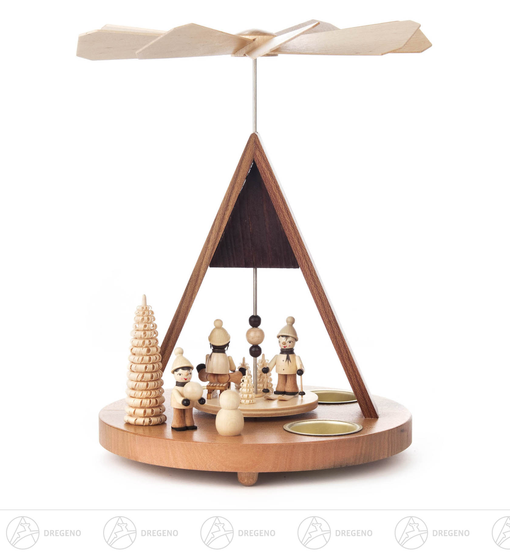 Pyramide mit Winterkindern und Spitzdach, für Teelichte Pyramide mit Winterkindern und Spitzdach, für Teelichte