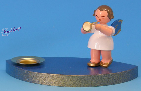 Kerzenhalter blau/gold Engel mit Trompete, Flügel blau