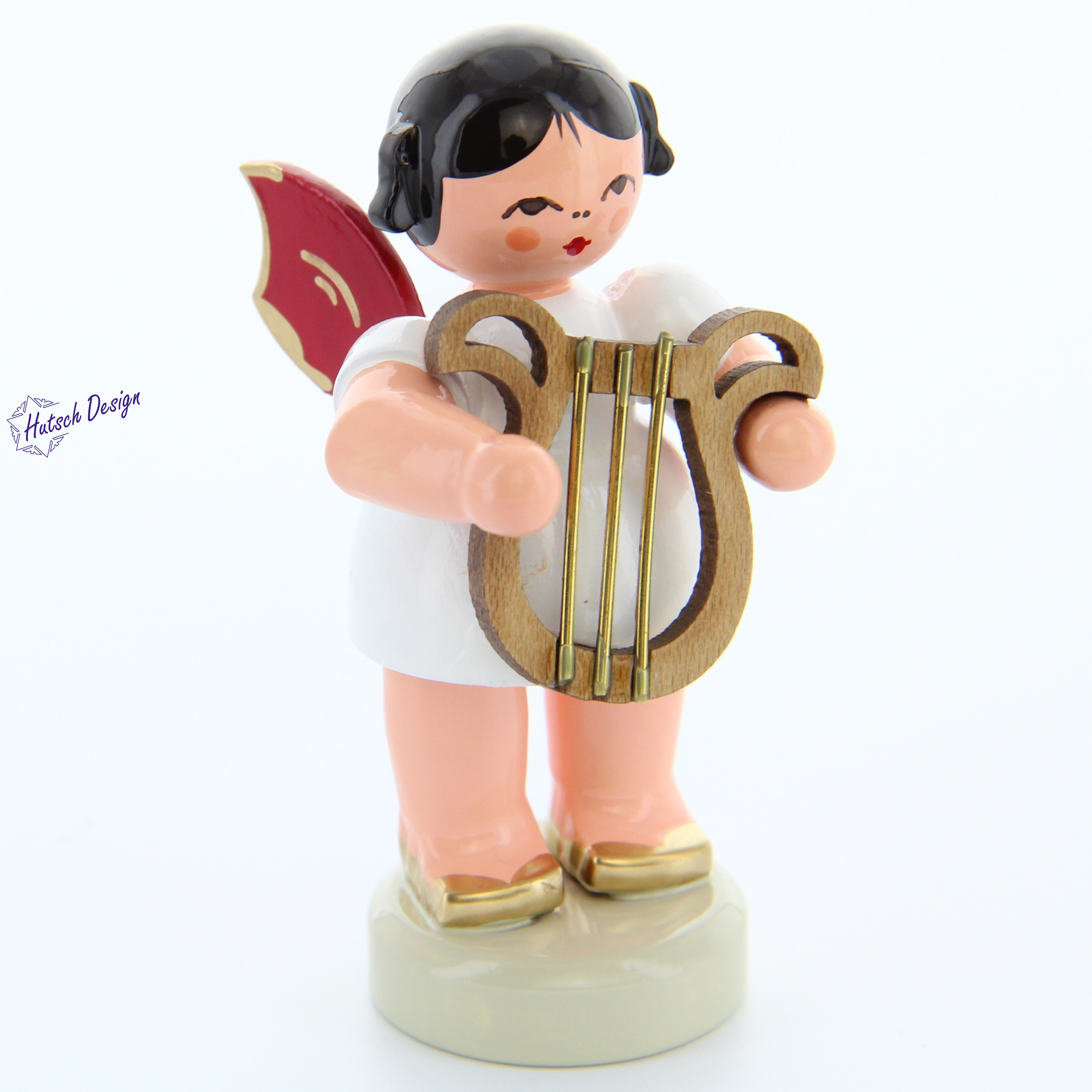 Engel stehend mit Leier, rote Flügel