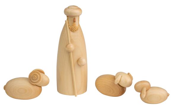 Hirte stehend mit Schafen natur 12cm 4-teilig