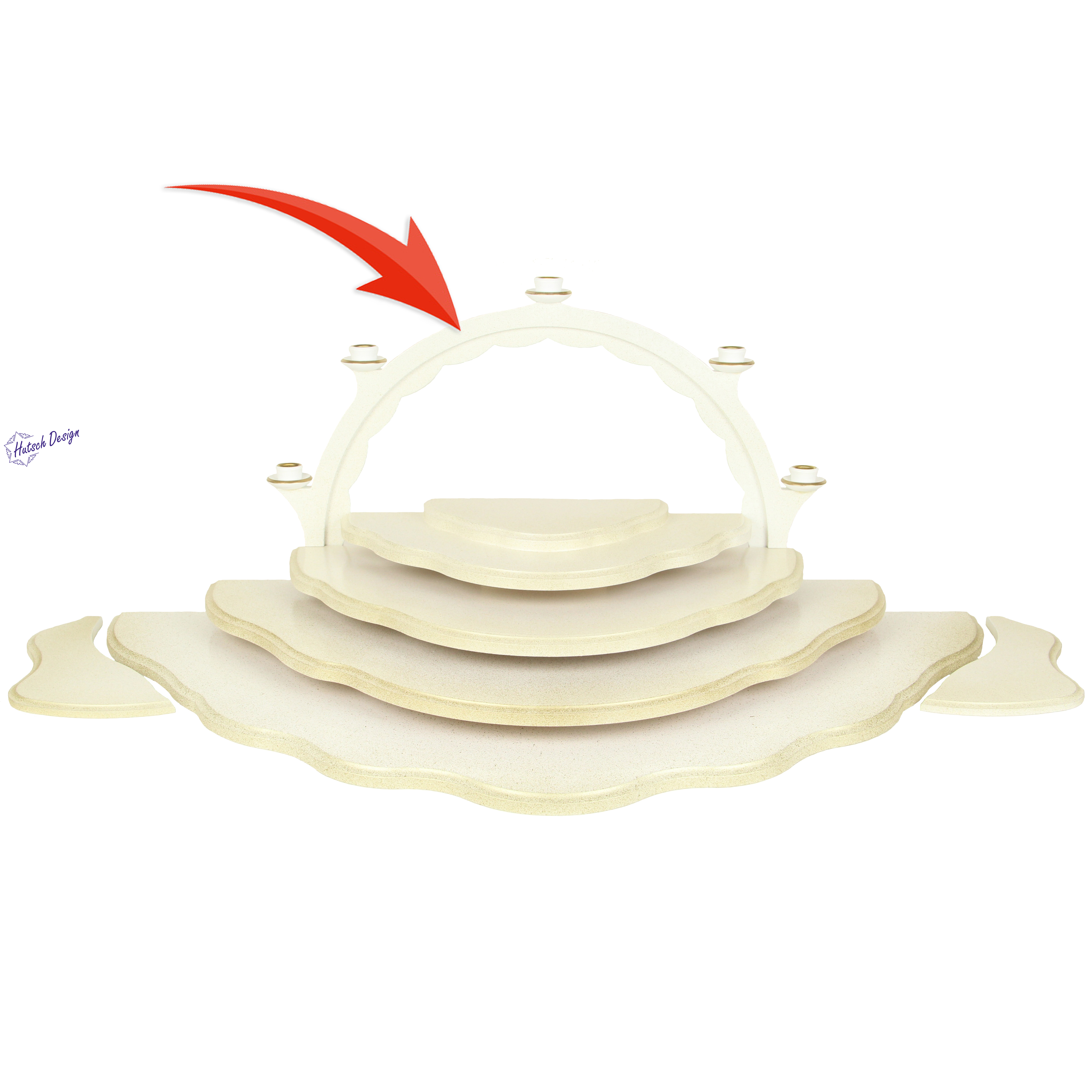 Schwibbogen, weiß/gold, zum anschrauben an Etage 3, für Wachskerzen