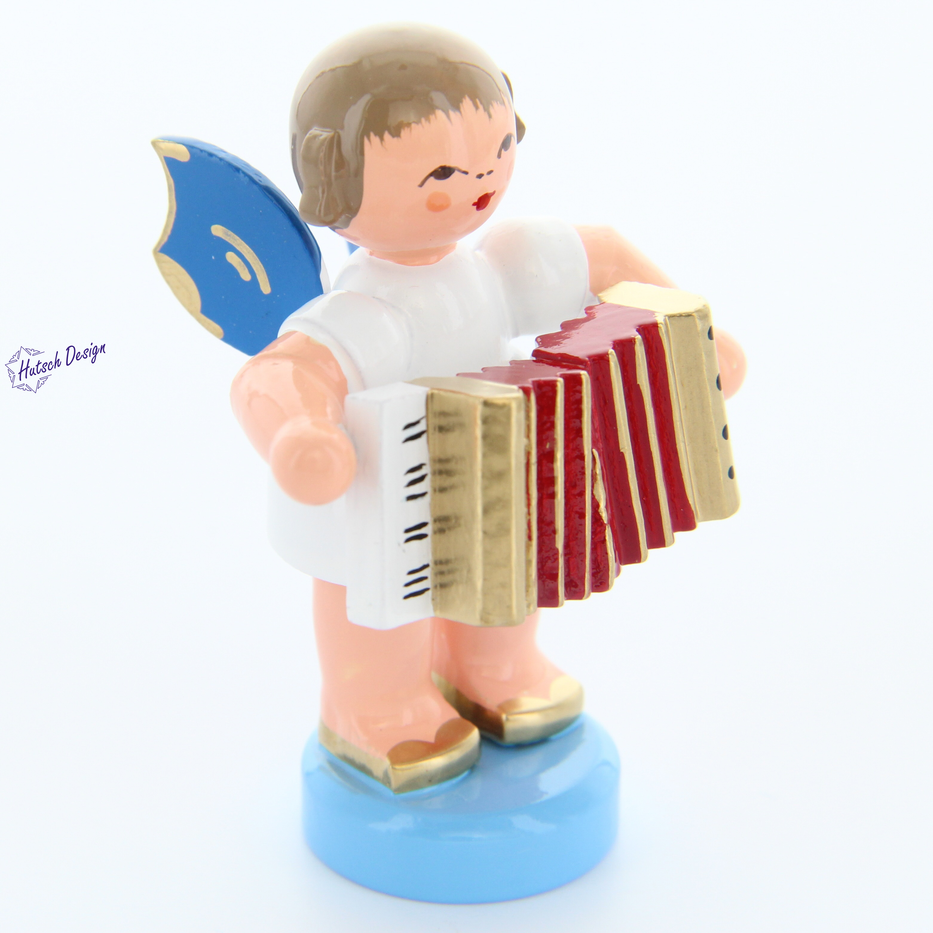 Engel stehend mit Akkordeon, blaue Flügel