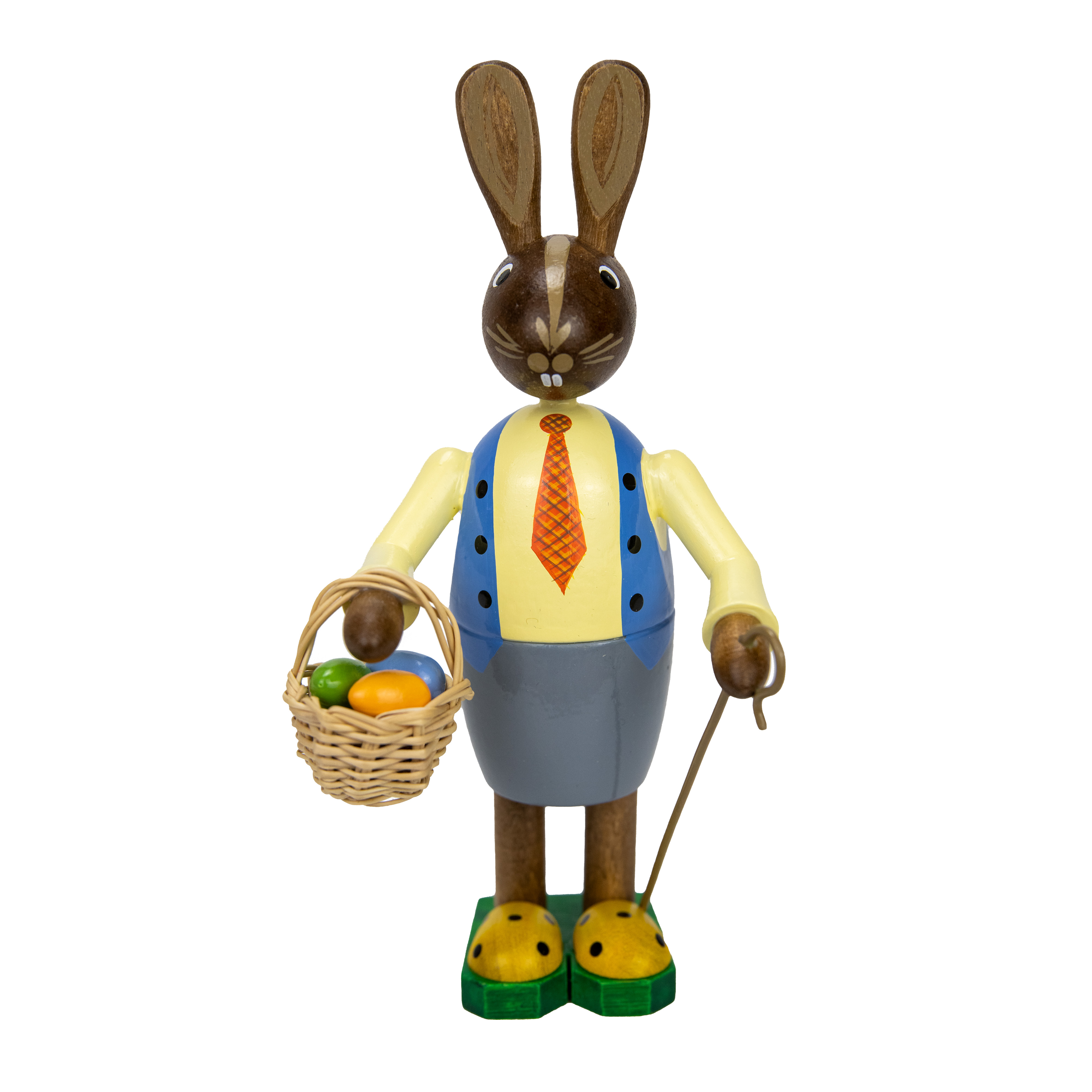 Osterhasenmann mit Korb und bunten Ostereiern, 15cm