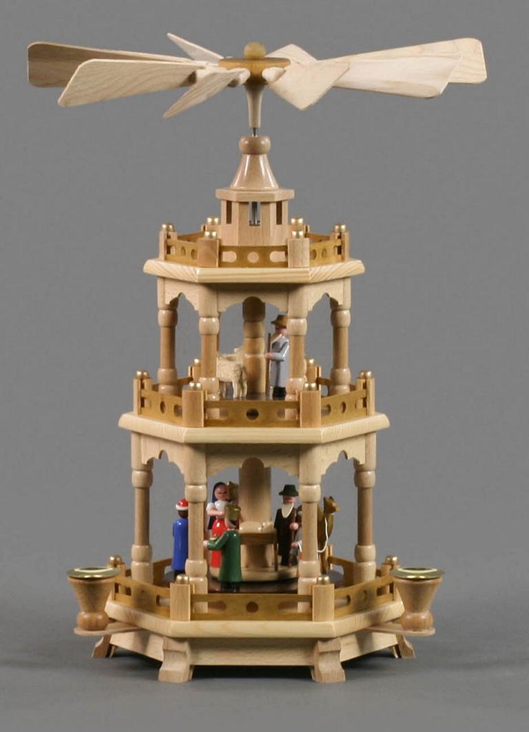 Pyramide mit Christi Geburt, farbig 2-stöckig, für Kerzen d14mm