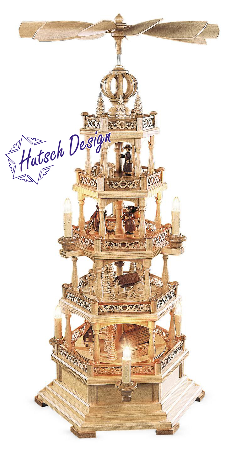 Pyramide Erzgebirgsmotiv, 4-stöckig, natur