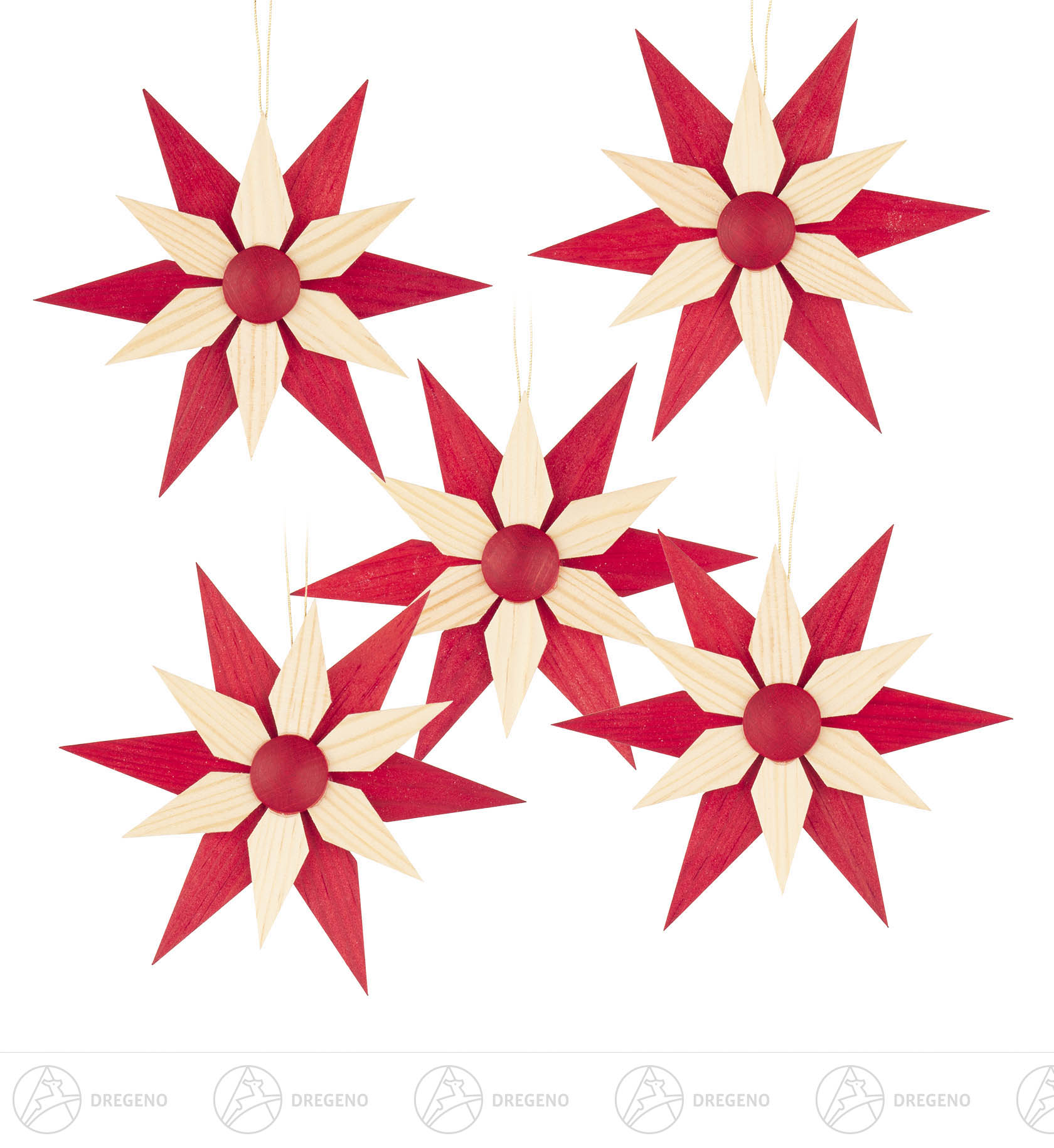 Behang Holzstern rot/natur (5) 11cm