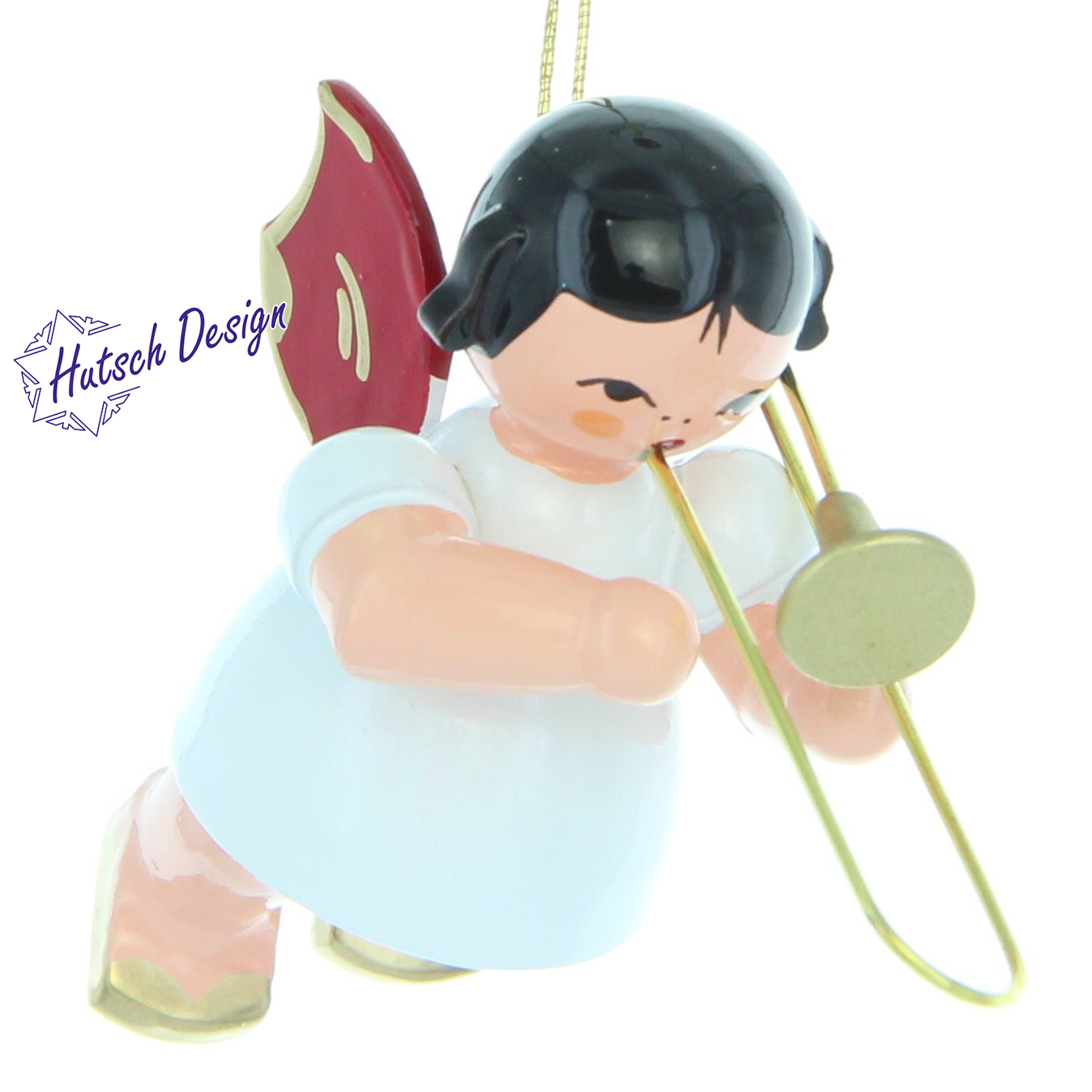 Schwebeengel mit Posaune, rote Flügel