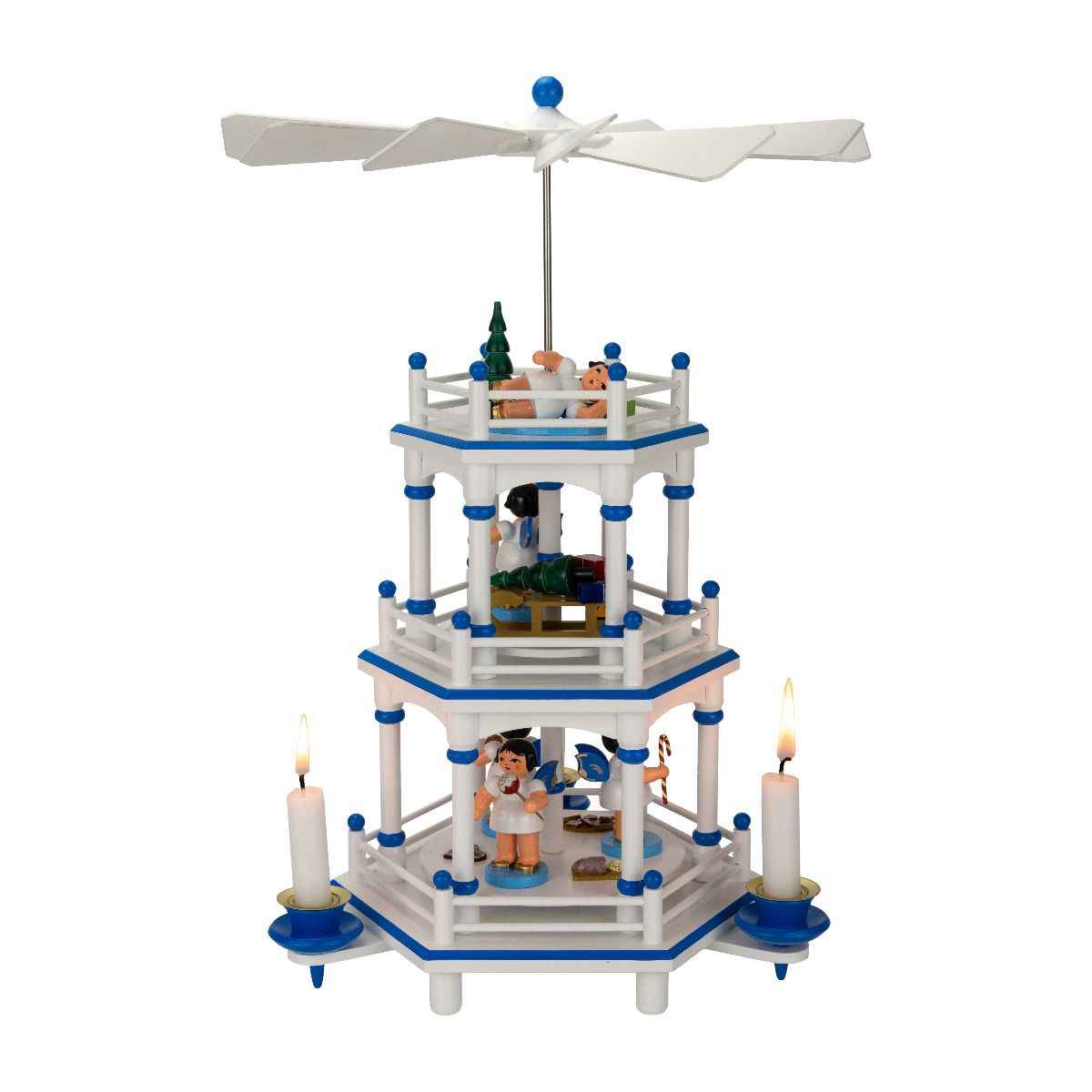 Pyramide 3 Etagen weiß / rot, 35 cm, SK-Engel + Geschenkeschlitten mit blauen Flügeln und Zubehör Pyramide 3 Etagen weiß / rot, 35 cm, SK-Engel + Geschenkeschlitten mit blauen Flügeln und Zubehör
