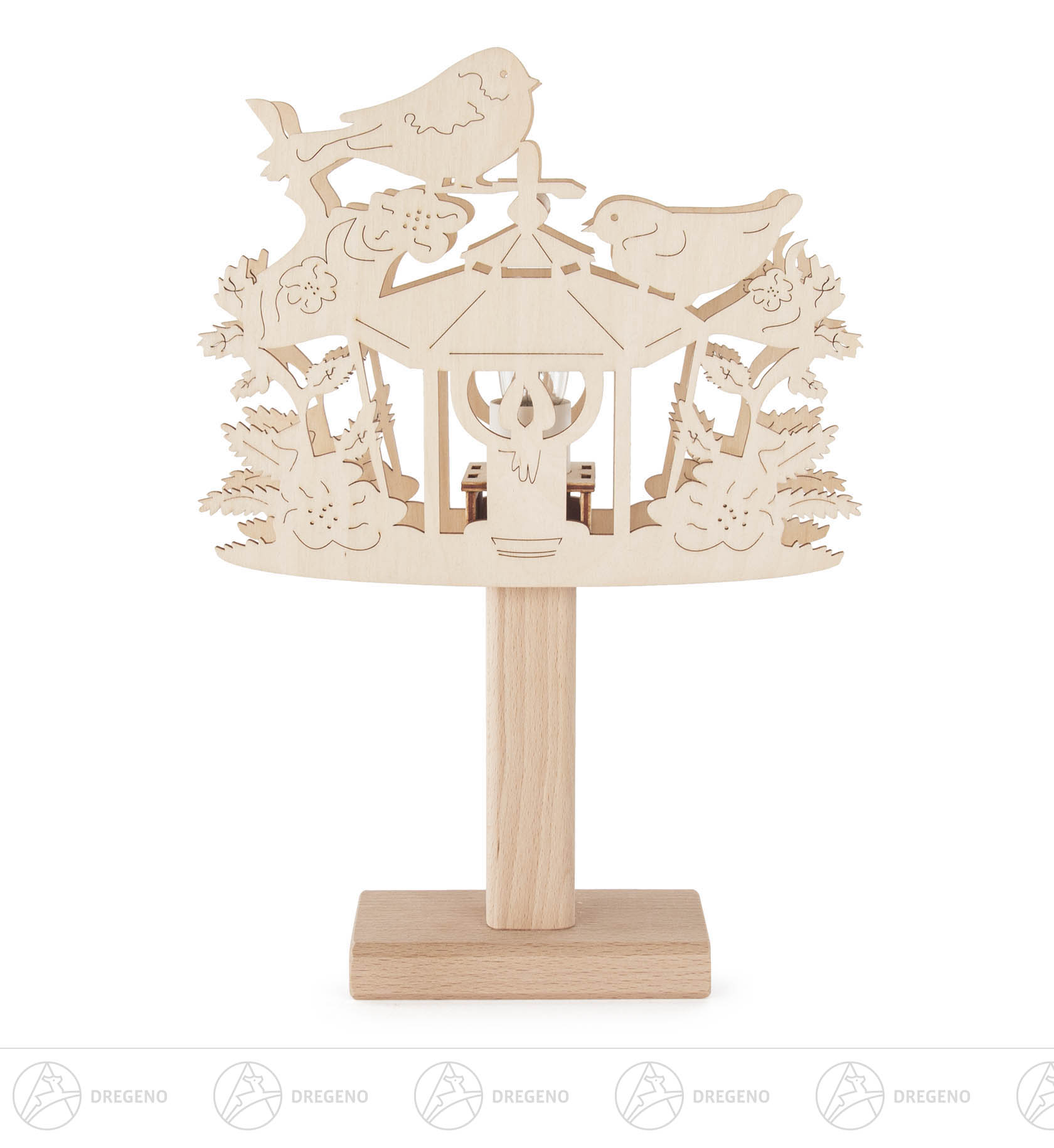 Fensterbild  Laterne mit Vögel auf Sockel mit elektrischer Beleuchtung