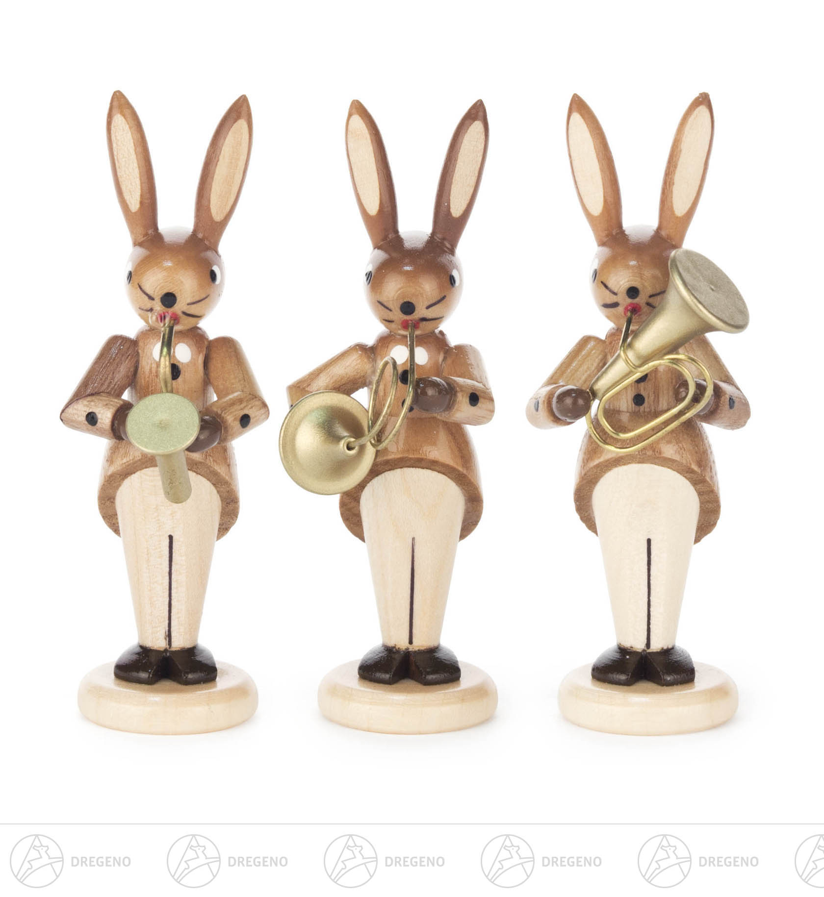 Hasentrio Bläser mit Saxophon, Waldhorn und Tenorhorn, natur 8cm