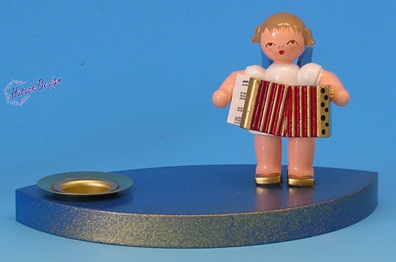 Kerzenhalter blau/gold Engel mit Akkordeon, Flügel blau